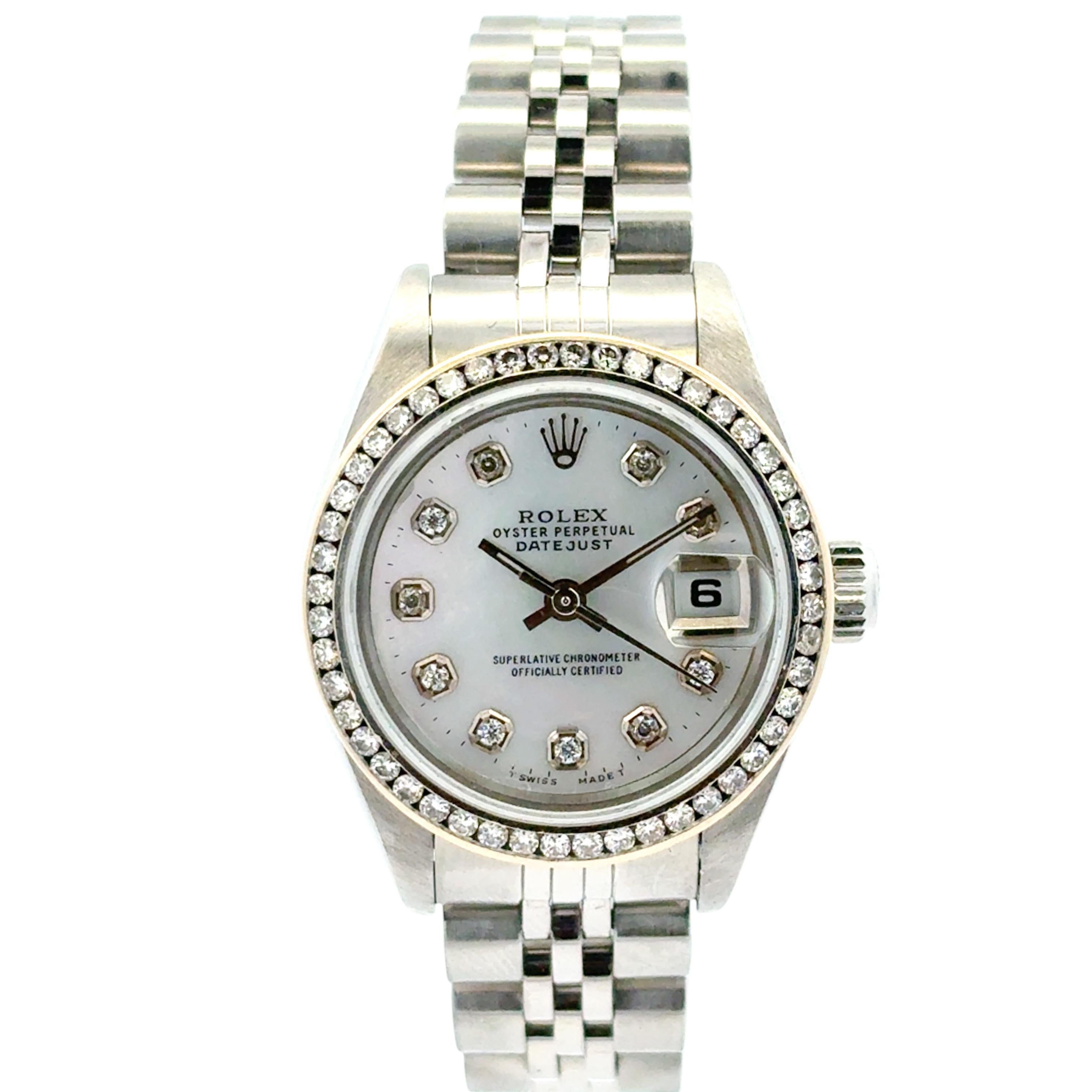 Rolex 79160 Datejust 26mm Aftermarket Mother of Pearl Diamond Dial Bezel Watch For Sale 10