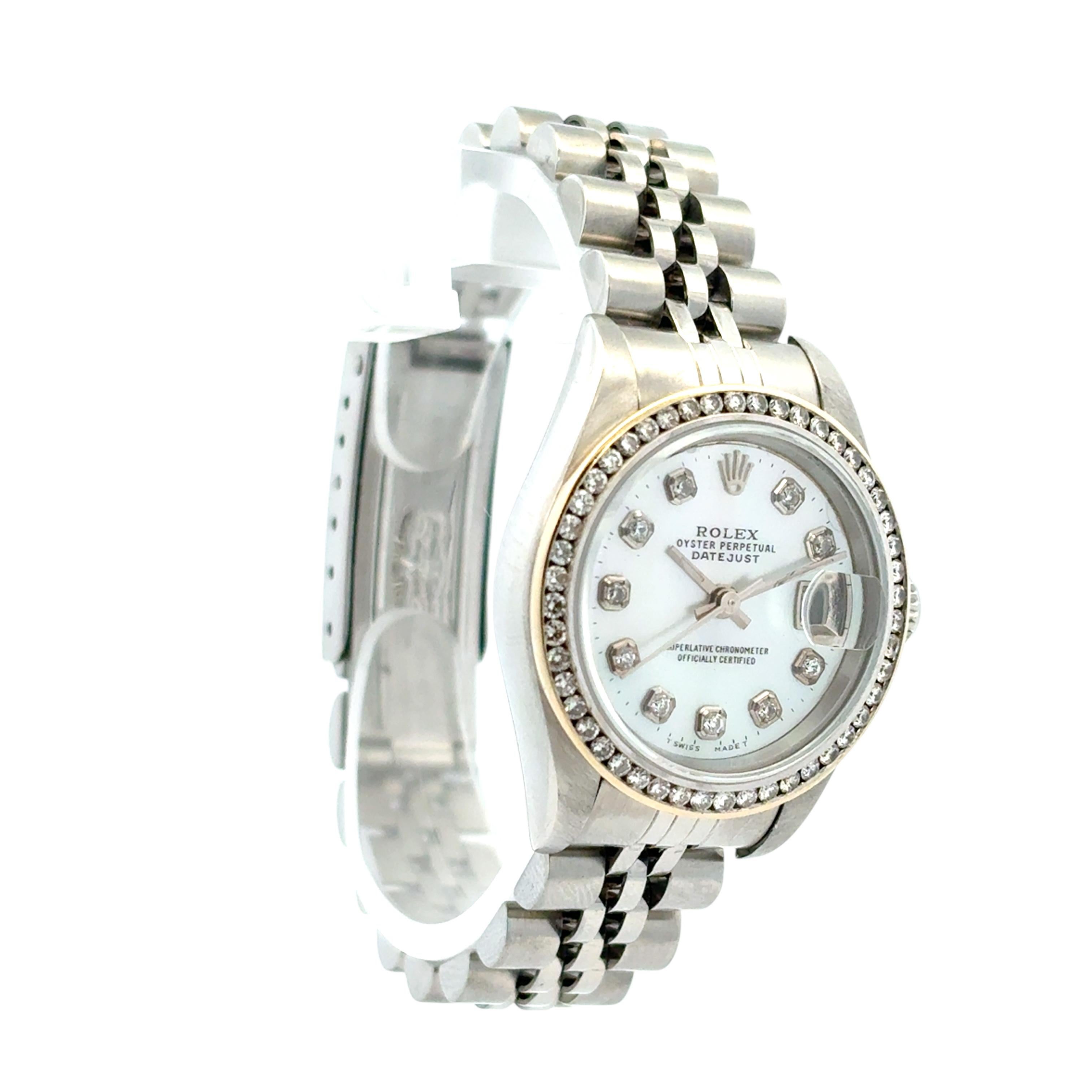 Women's Rolex 79160 Datejust 26mm Aftermarket Mother of Pearl Diamond Dial Bezel Watch For Sale