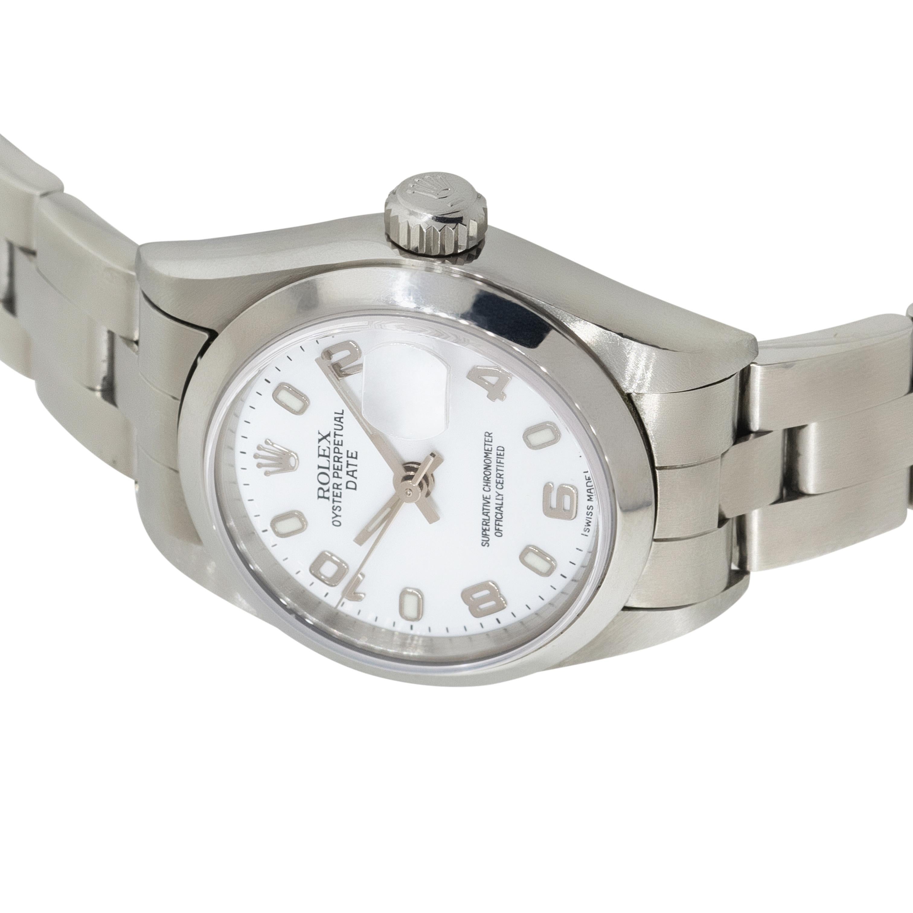 Rolex 79160 Oyster Perpetual Date Stainless Steel White Semi-Arabic Dial Watch For Sale 5