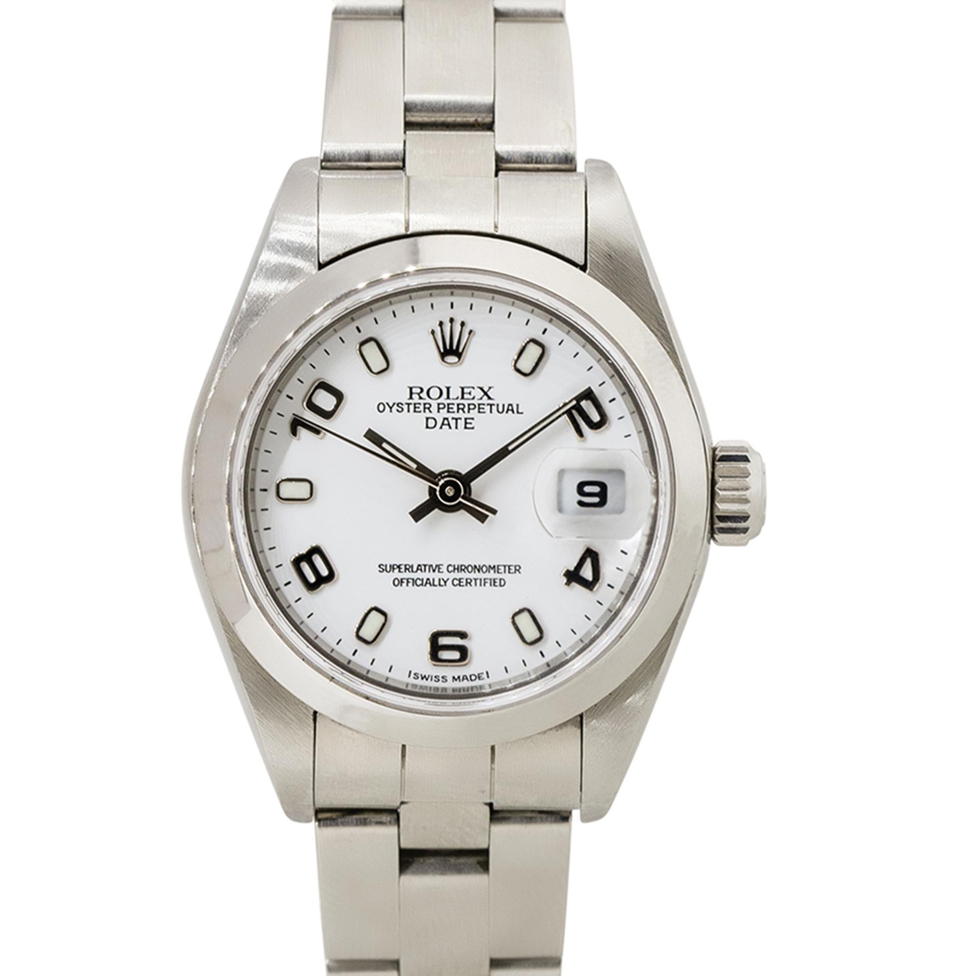 Rolex 79160 Oyster Perpetual Date Stainless Steel White Semi-Arabic Dial Watch

This Rolex 79160 Oyster Perpetual Date Watch is in excellent condition and is ready to ship!

Brand: Rolex
Model: Oyster Perpetual Date
Reference: 79160
Serial: P