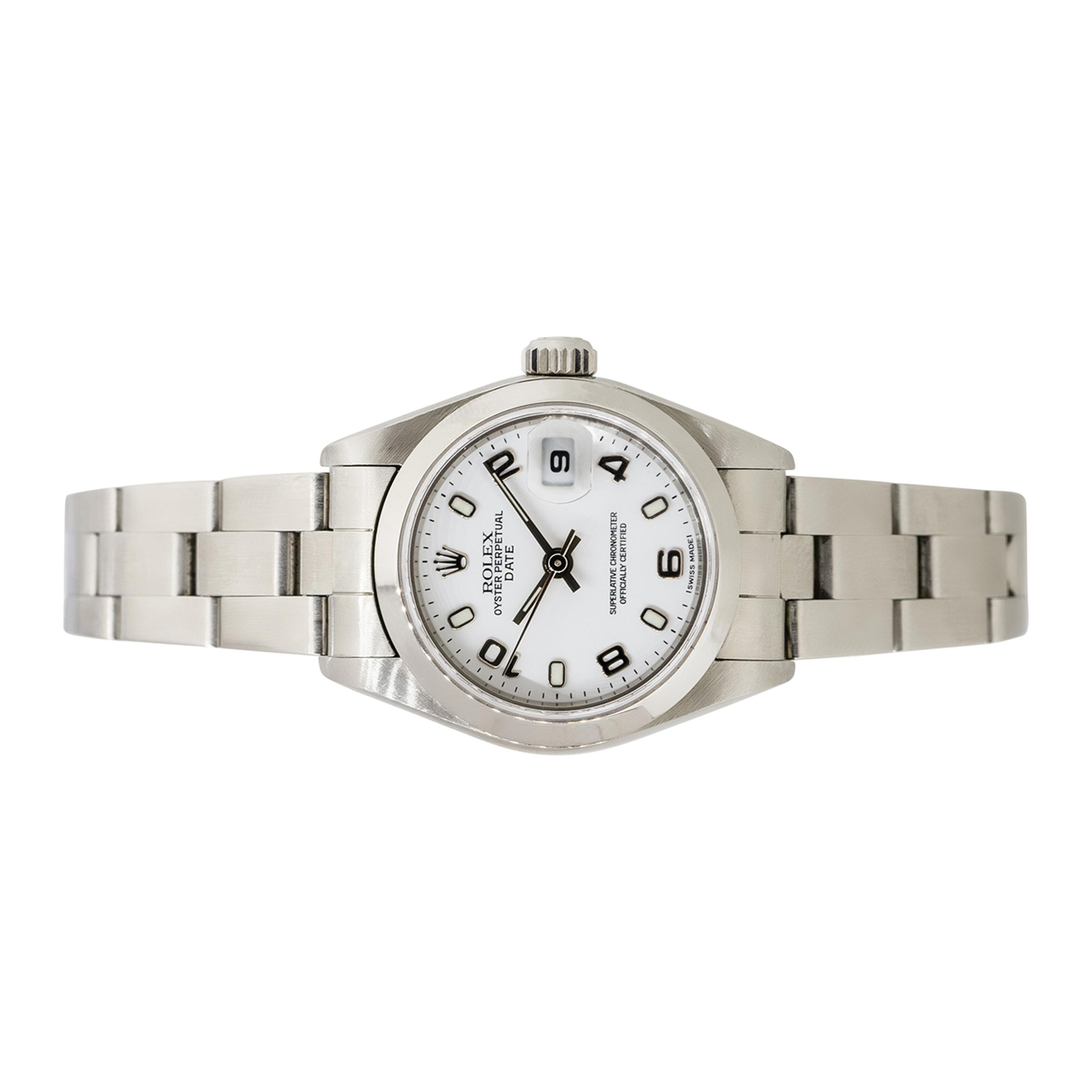 Rolex 79160 Oyster Perpetual Date Stainless Steel White Semi-Arabic Dial Watch For Sale 3
