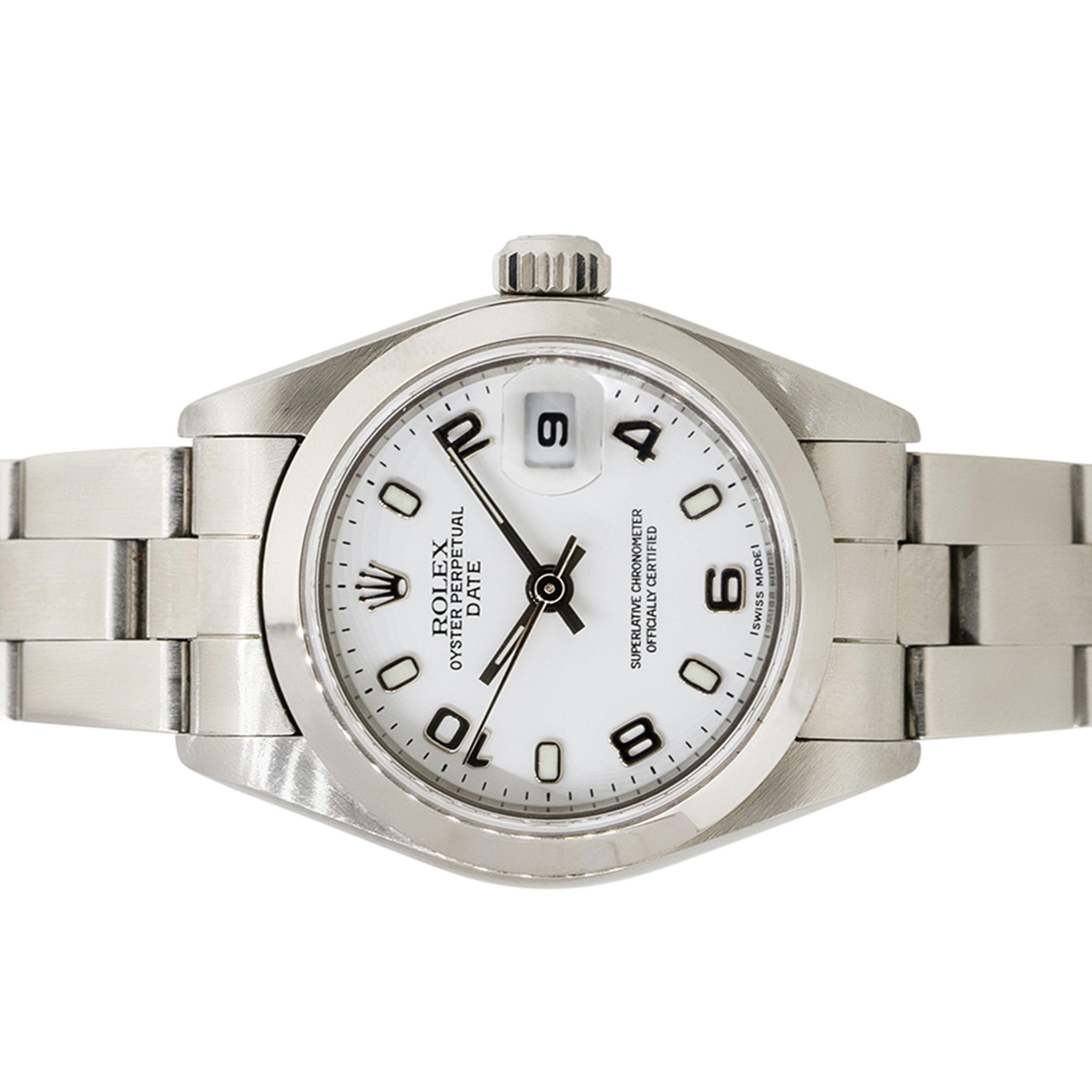 Rolex 79160 Oyster Perpetual Date Stainless Steel White Semi-Arabic Dial Watch For Sale 4