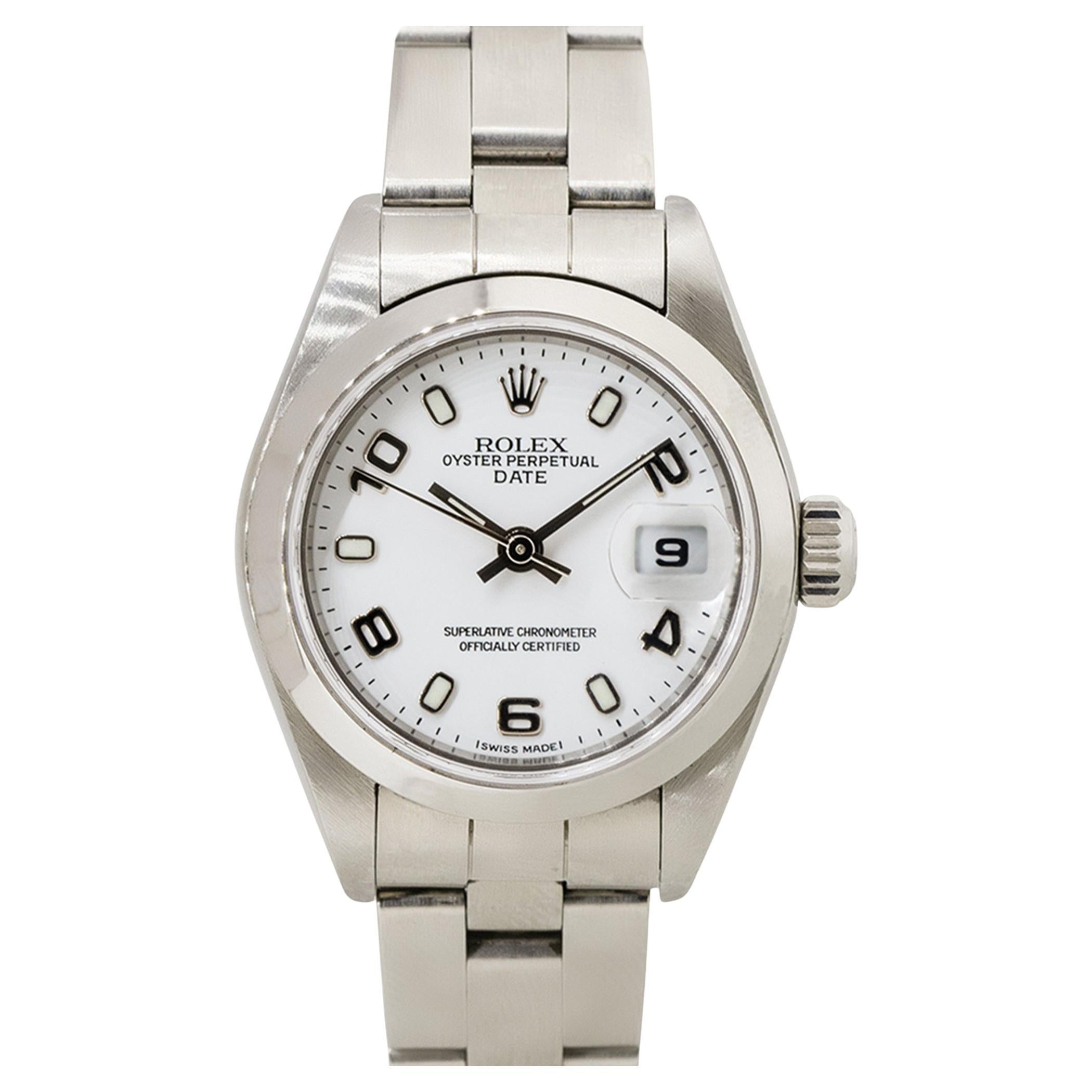 Rolex 79160 Oyster Perpetual Date Stainless Steel White Semi-Arabic Dial Watch For Sale