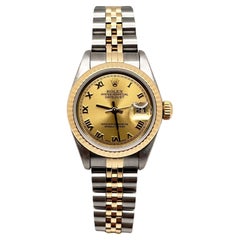 Rolex 79173 Ladies Datejust Champagne Roman Dial 18K Yellow Gold Steel Box Paper