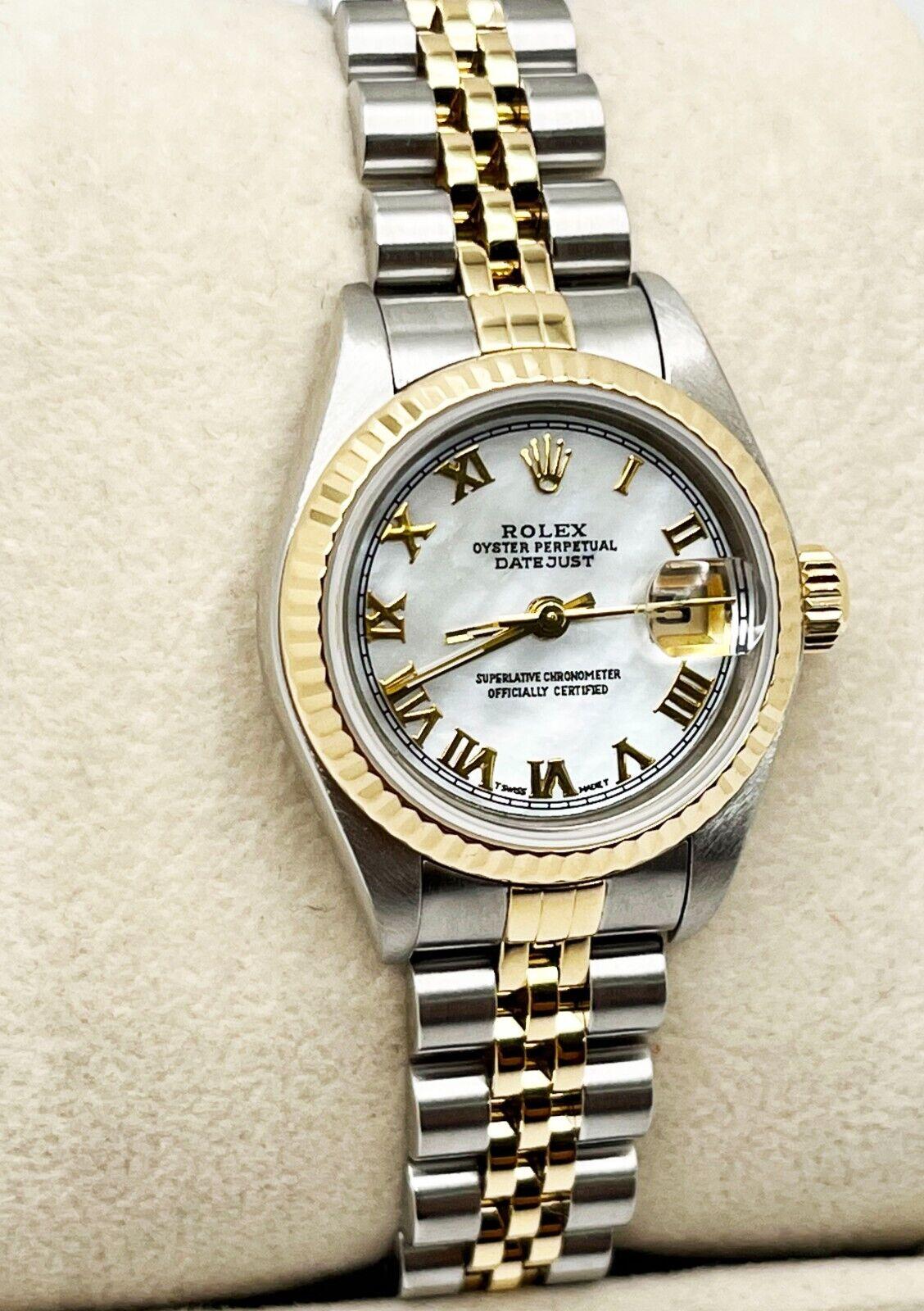 Women's Rolex 79173 Ladies Datejust Mother of Pearl Roman Dial 18K Yellow Gold Steel