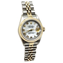 Rolex 79173 Ladies Datejust Mother of Pearl Roman Dial 18K Yellow Gold Steel