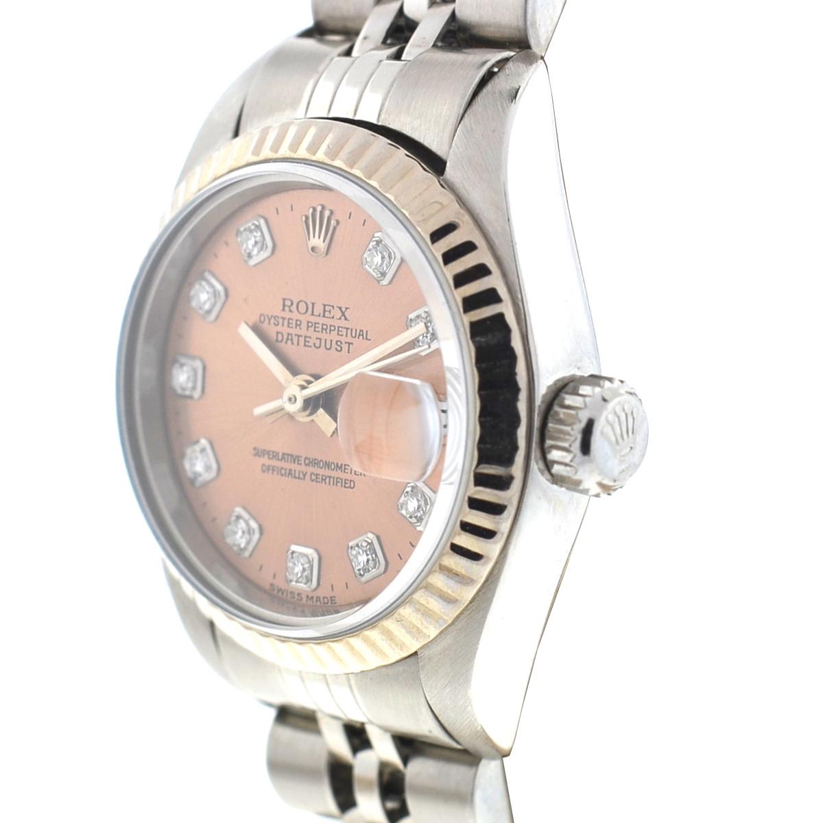Rolex 79174 Datejust Stainless Steel Pink Salmon Diamond Dial Ladies Watch In Excellent Condition In Boca Raton, FL