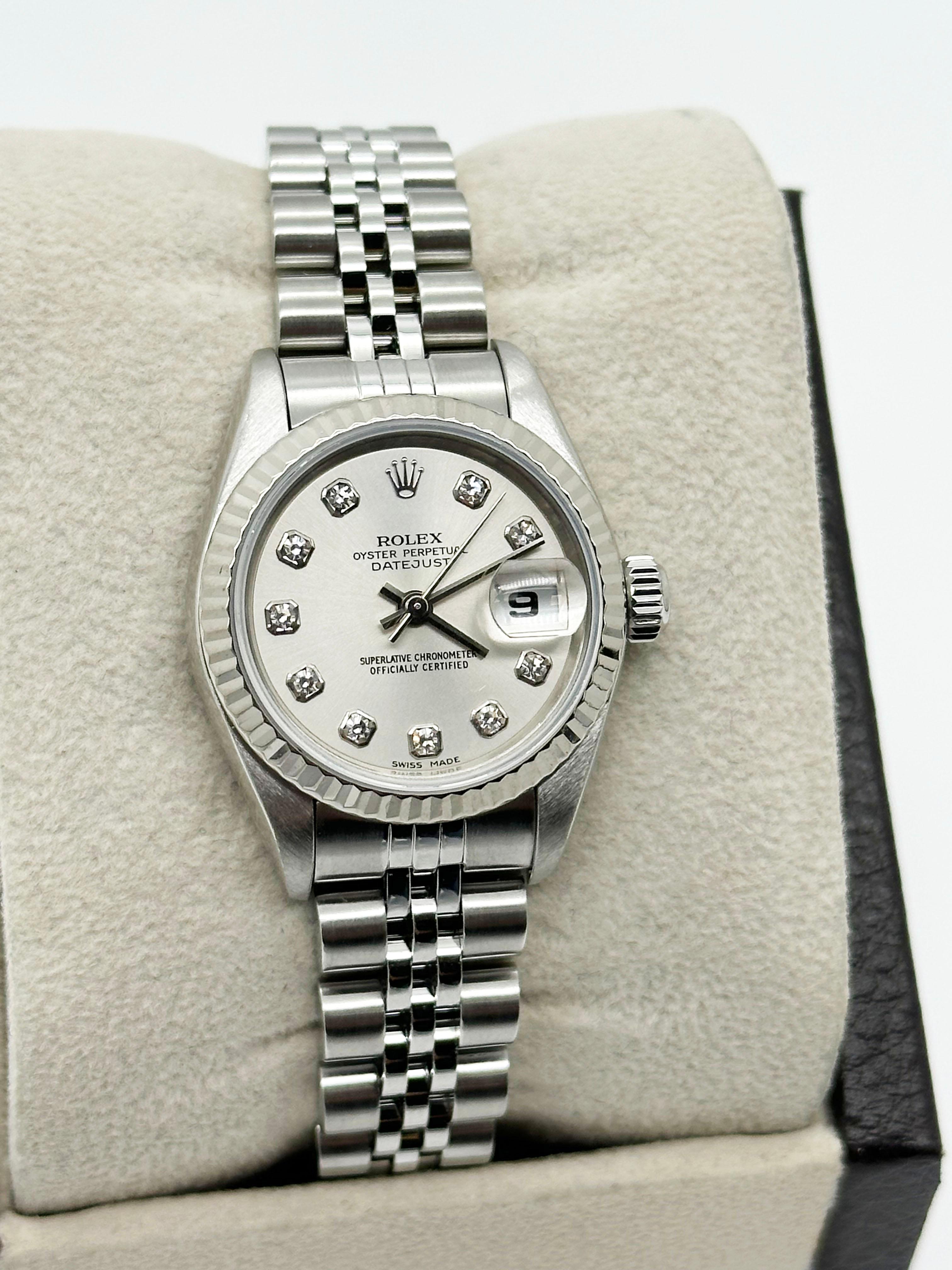 Rolex 79174 Damen Datejust Silber-Diamant-Zifferblatt Edelstahl 18K Weißgold 2002 im Zustand „Hervorragend“ in San Diego, CA
