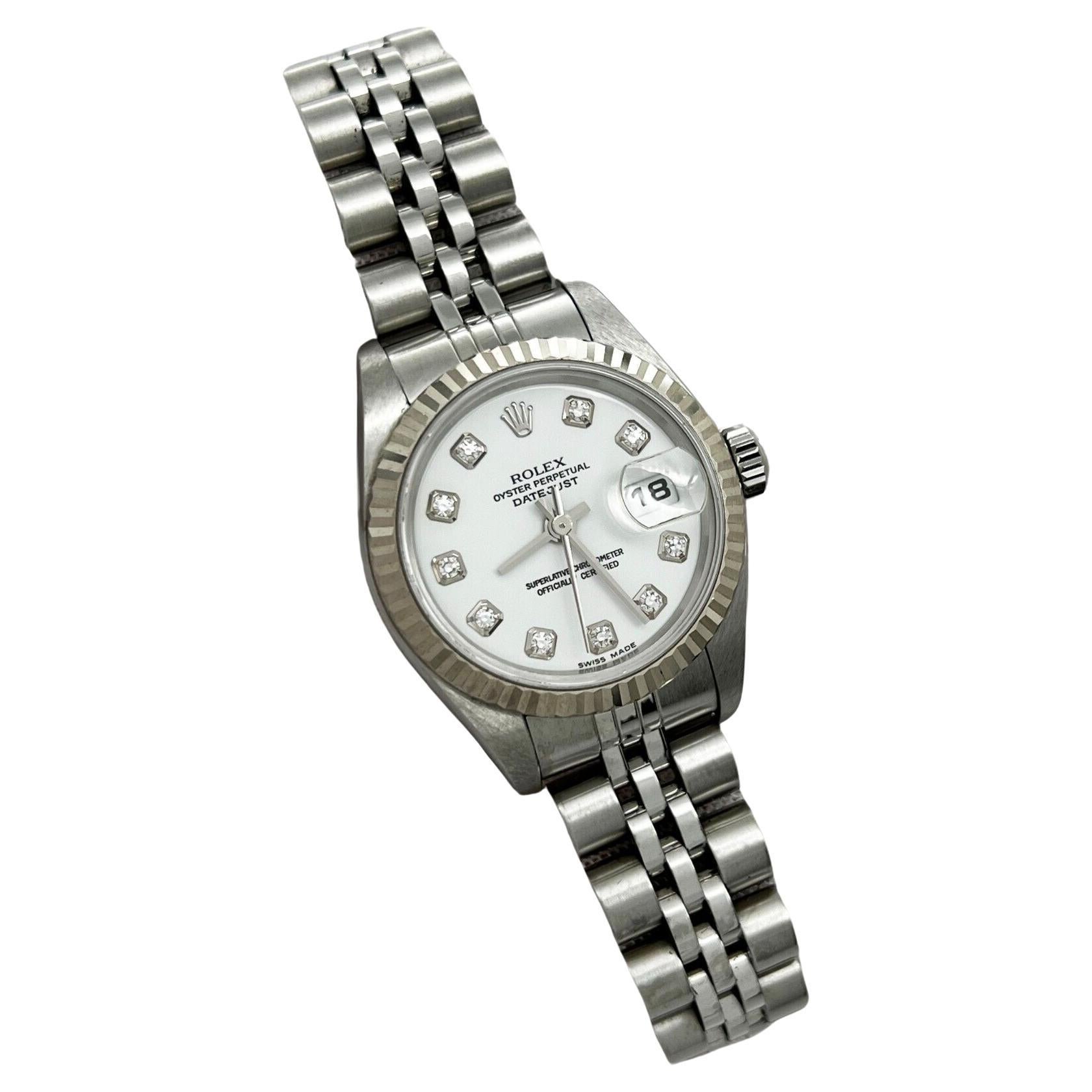 Rolex 79174 Ladies Datejust White Diamond Dial Stainless Steel Box Paper 2004 For Sale
