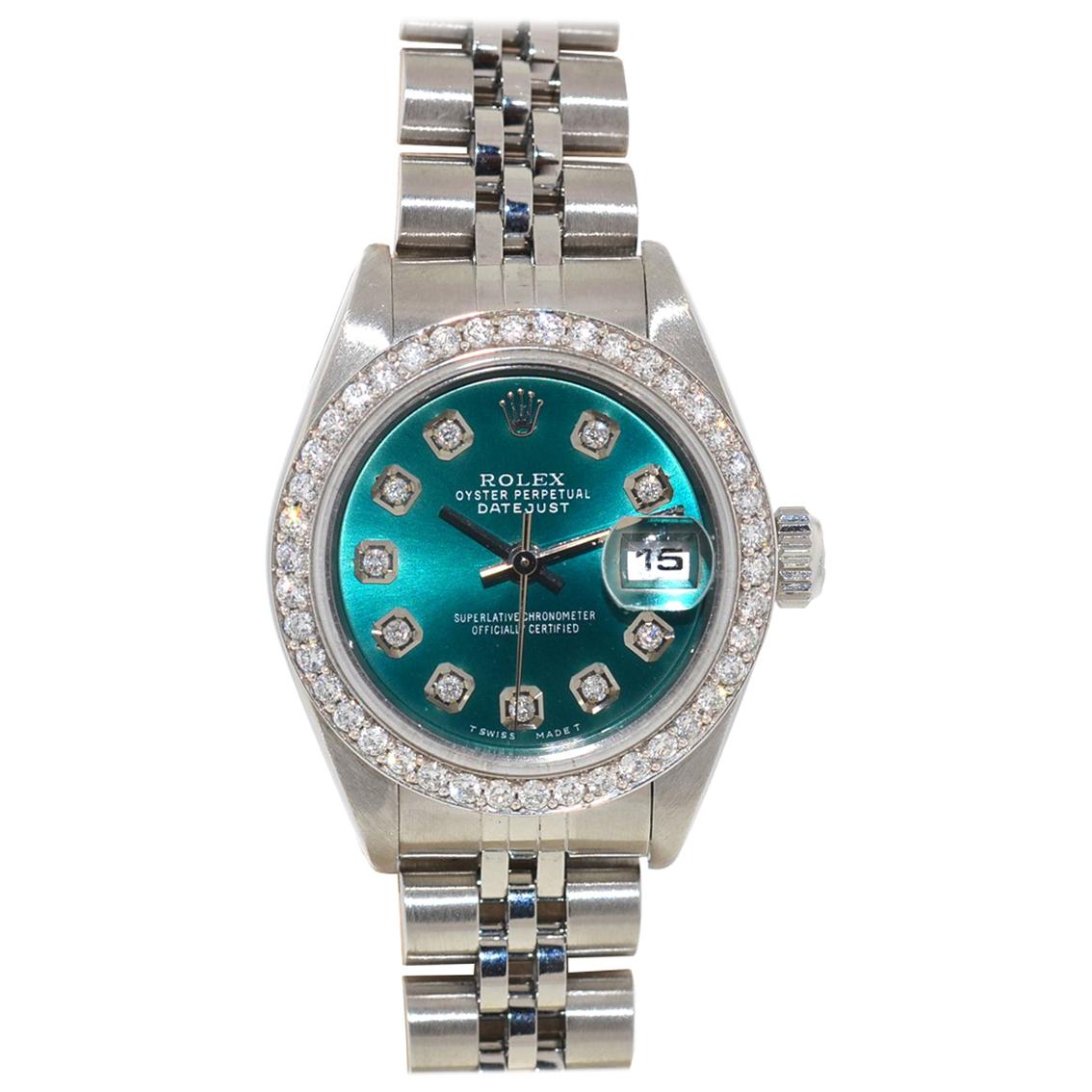Rolex 79240 Datejust Turquoise Diamond Dial and Bezel Ladies Watch