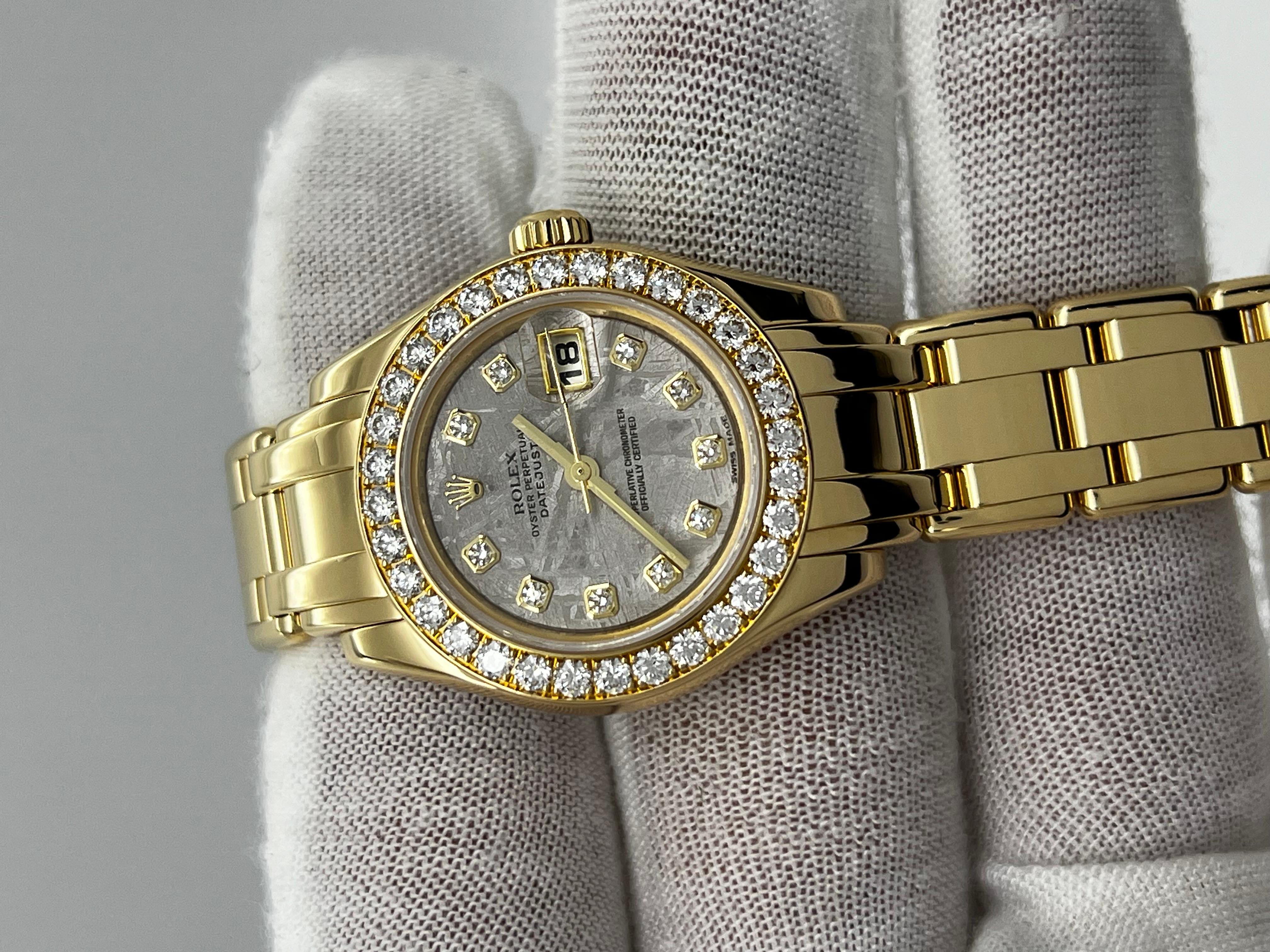 Rolex 80298 Damen Perlenmaster Meteorit Zifferblatt Diamant 18K Gelbgold Box Papier 8