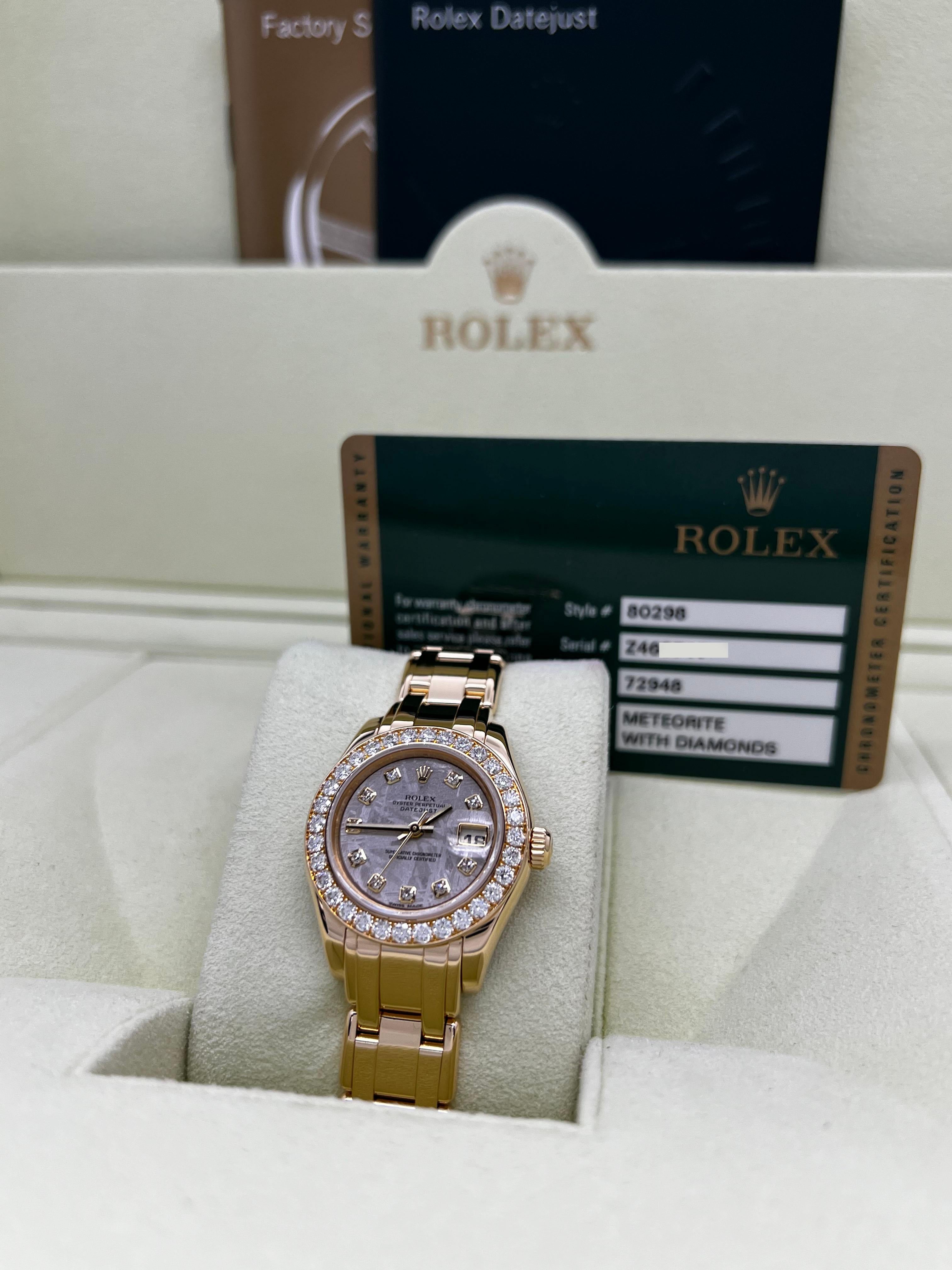 Rolex 80298 Damen Perlenmaster Meteorit Zifferblatt Diamant 18K Gelbgold Box Papier 9