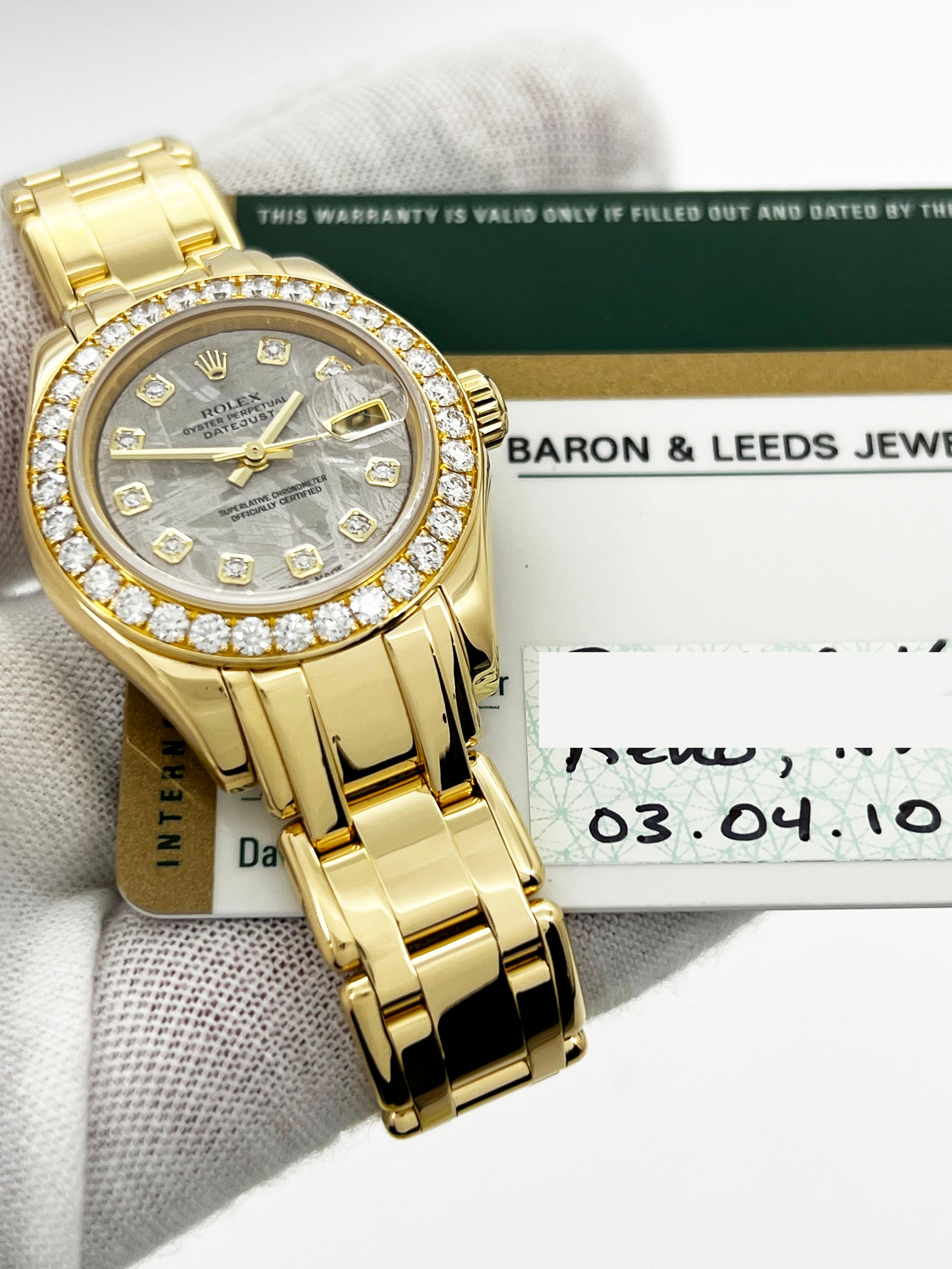 Rolex 80298 Damen Perlenmaster Meteorit Zifferblatt Diamant 18K Gelbgold Box Papier 11