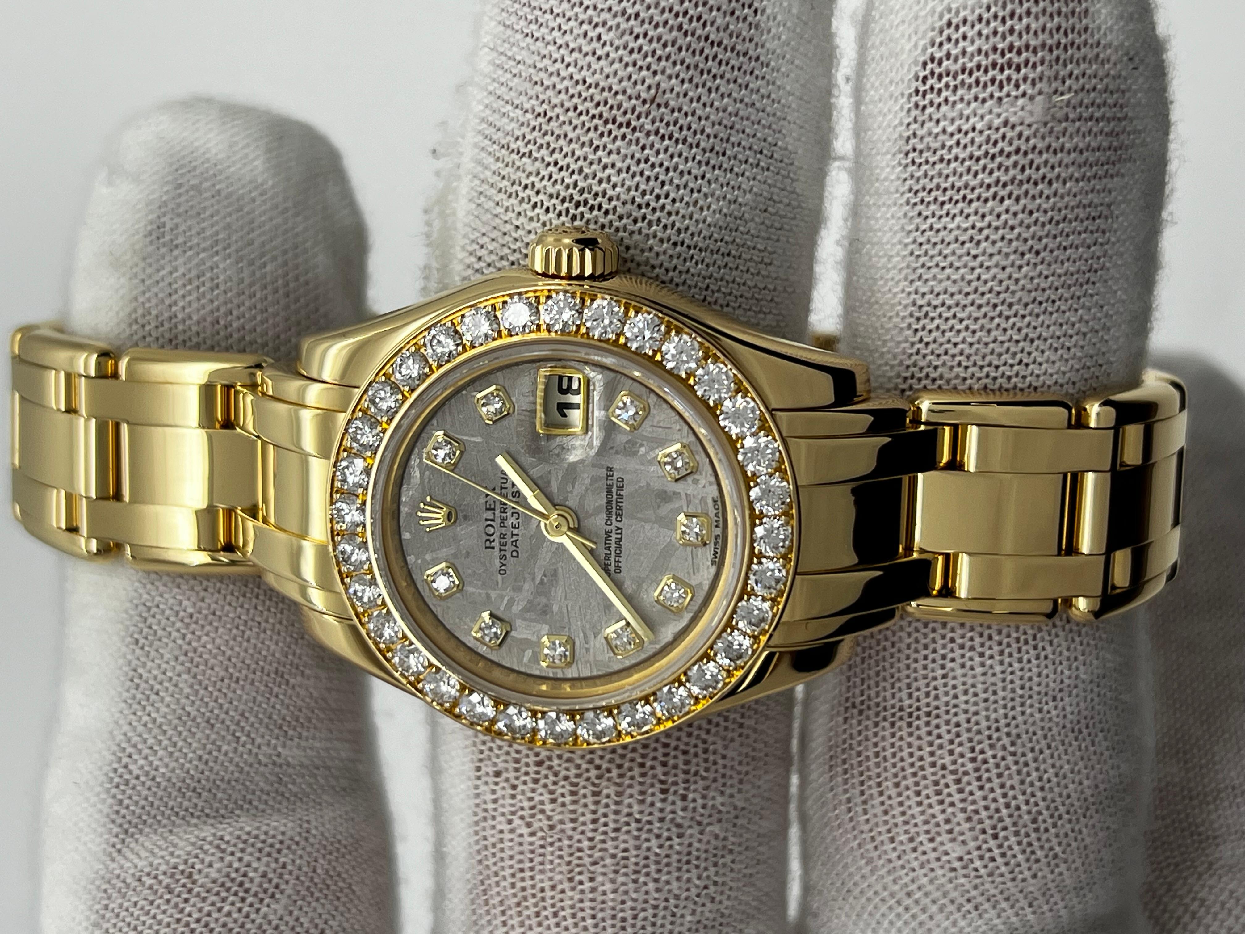 Rolex 80298 Damen Perlenmaster Meteorit Zifferblatt Diamant 18K Gelbgold Box Papier 1