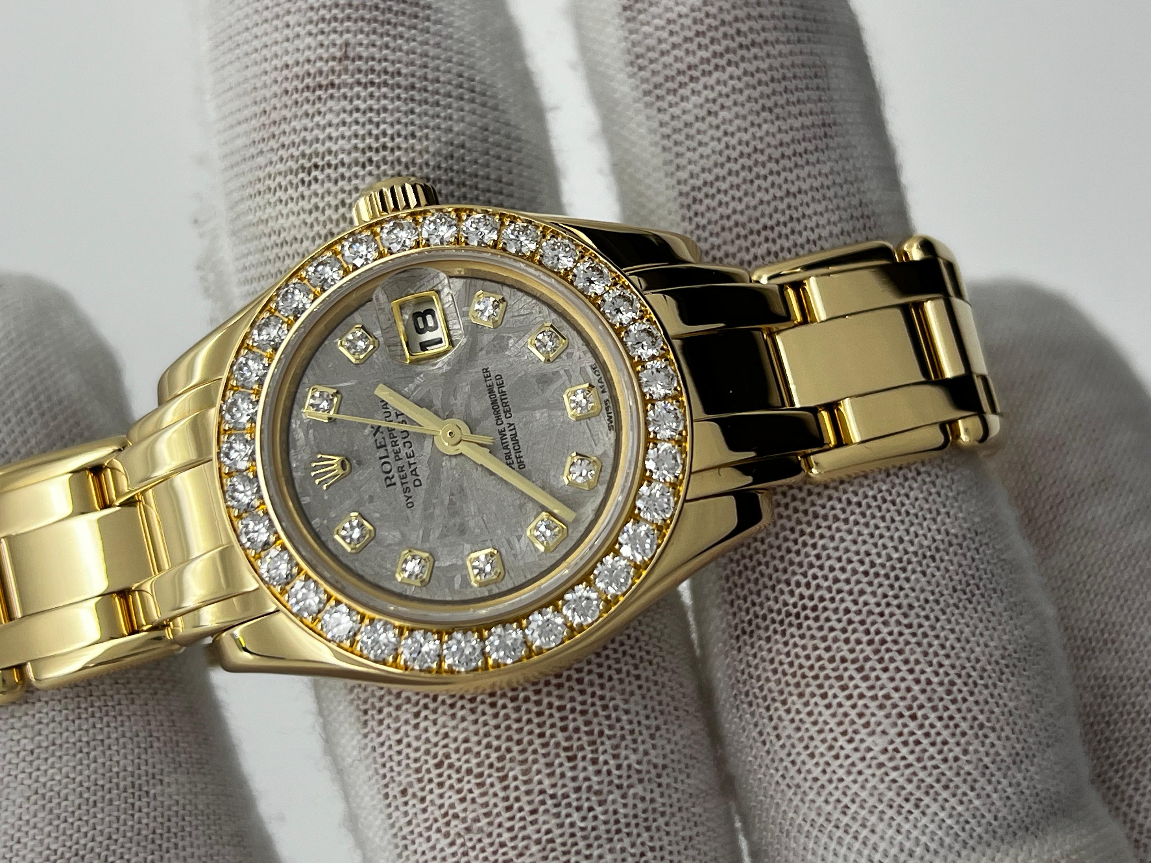 Rolex 80298 Damen Perlenmaster Meteorit Zifferblatt Diamant 18K Gelbgold Box Papier 2