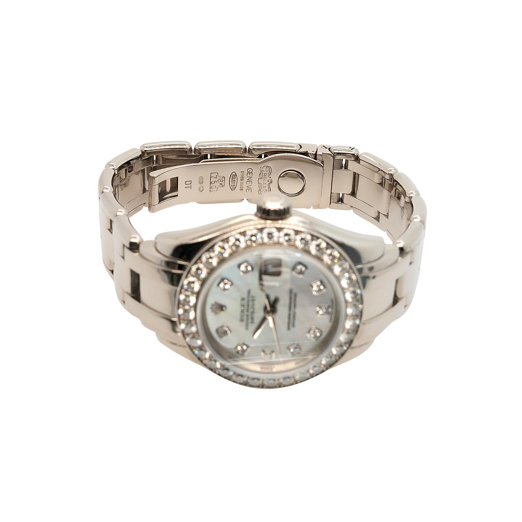 Rolex 80299 18k White Gold Datejust Mother of Pearl Dial and Diamond Bezel Ladie For Sale 2