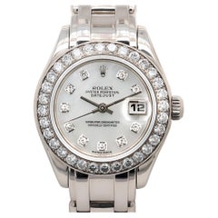 Used Rolex 80299 18k White Gold Datejust Mother of Pearl Dial and Diamond Bezel Ladie