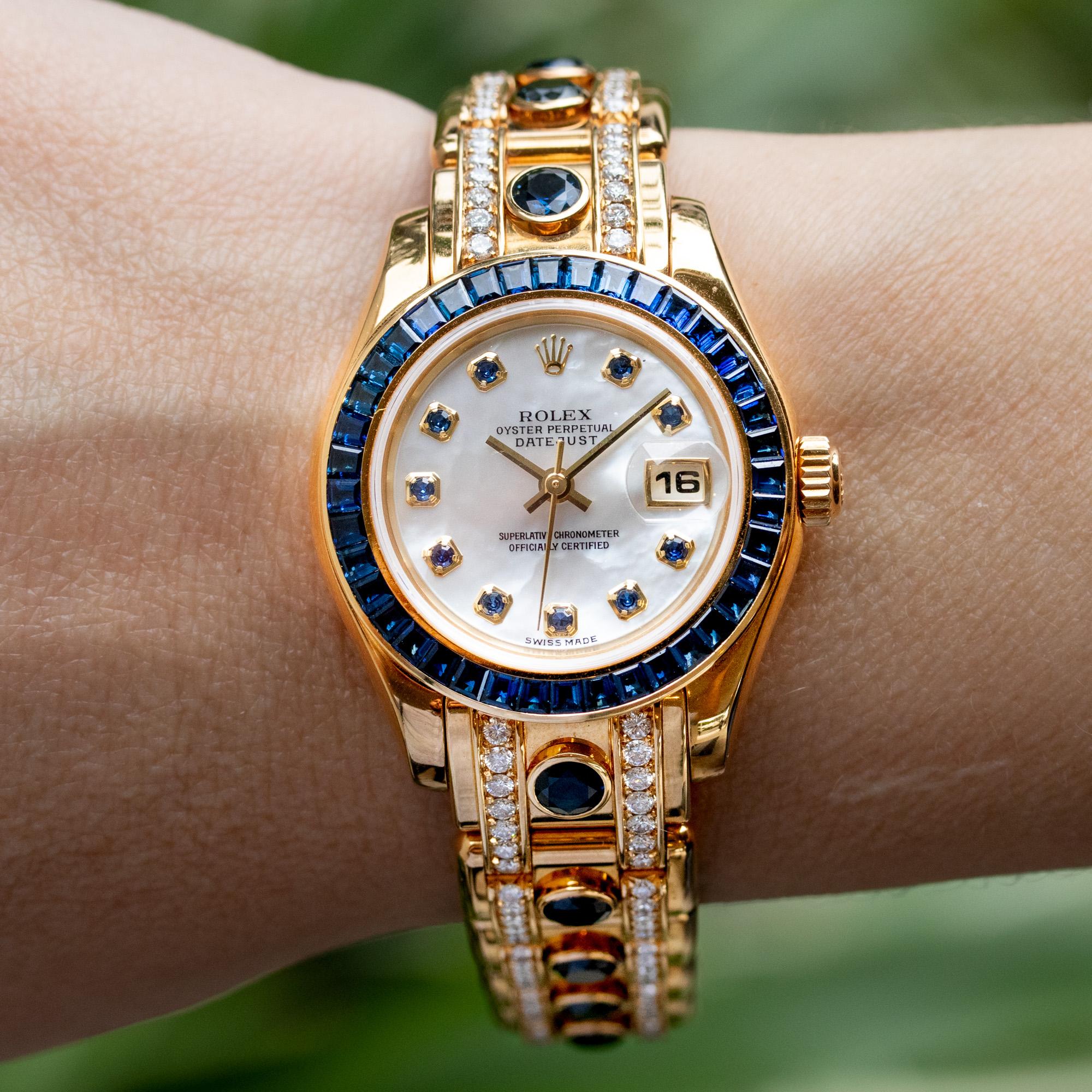 Rolex 80308 Yellow Gold Pearlmaster Sapphire and Diamond Ladies Watch 1