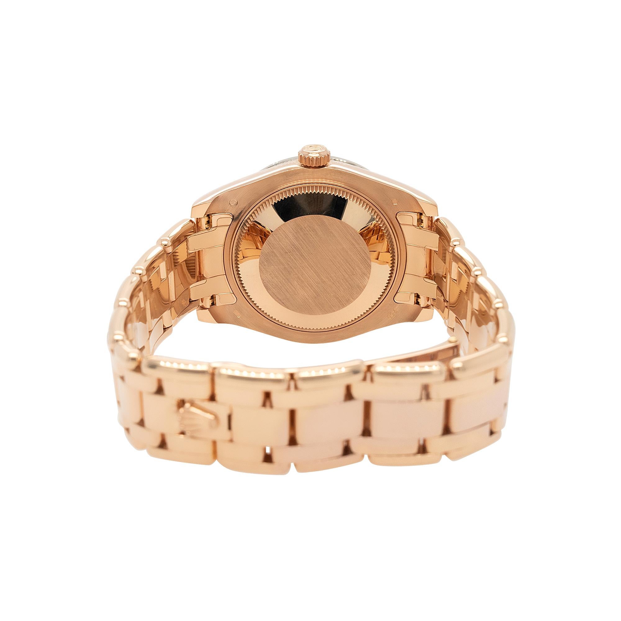 Rolex 81285 18k Pearlmaster Montre pour femme en or rose et diamant chocolat en vente 2