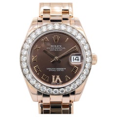 Rolex 81285 18k Pearlmaster Rose Gold and Chocolate Diamond Ladies Watch