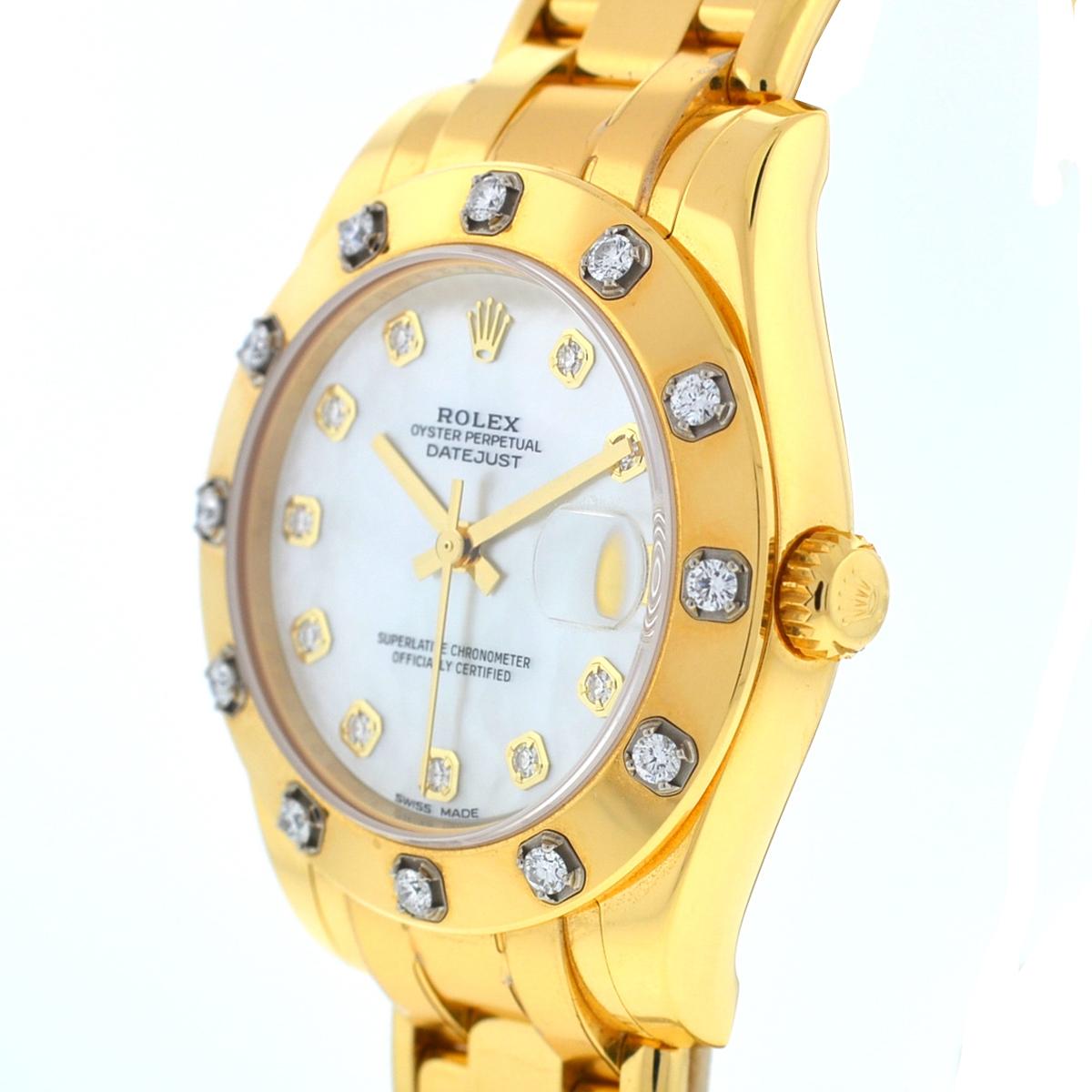 Women's or Men's Rolex 81318 Masterpiece Pearlmaster 34 18k Yellow gold MOP Diamond Dial Watch