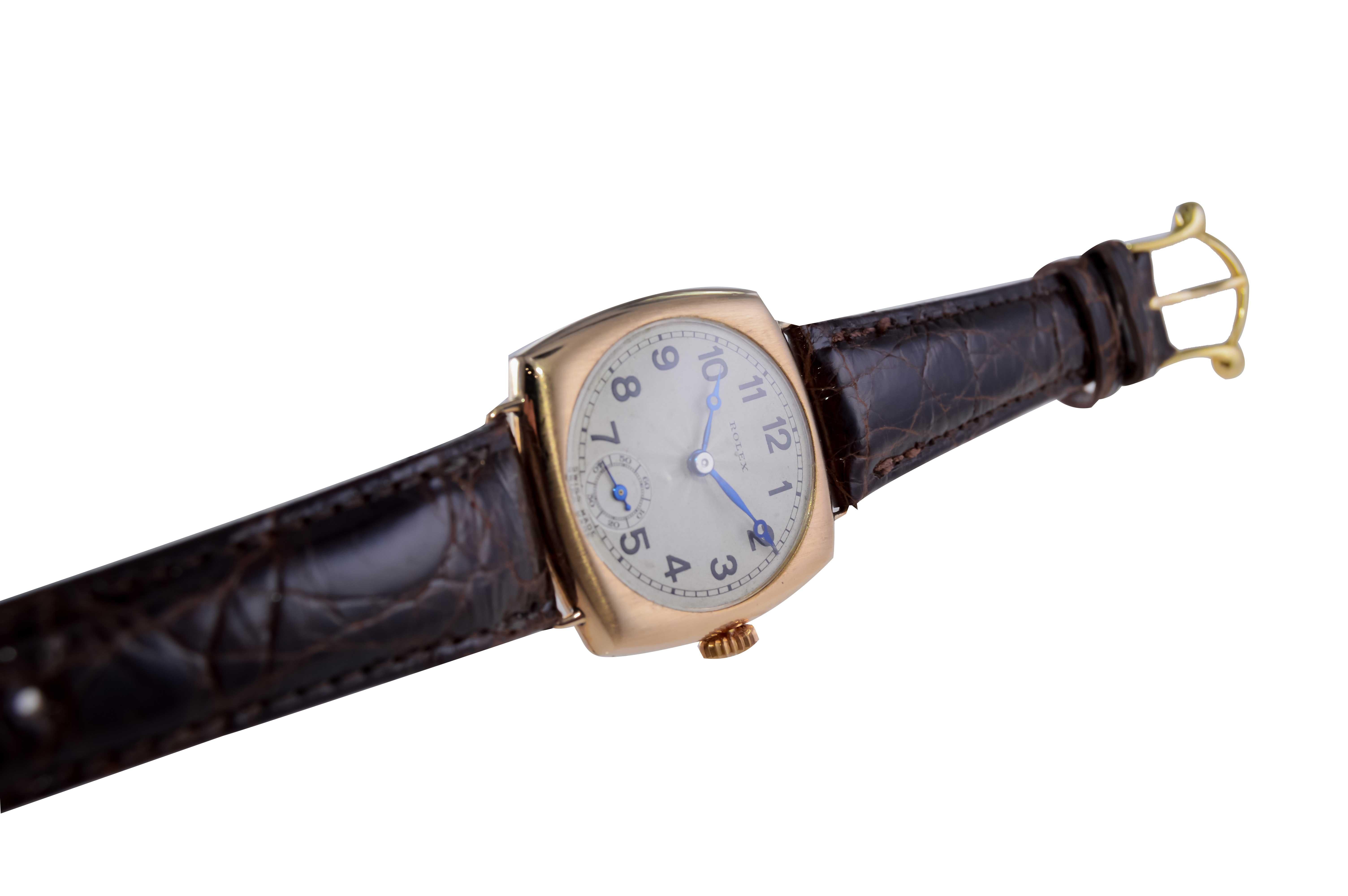 Rolex Montre en or 9 carats en forme de coussin avec cadran Breguet d'origine, 1922 en vente 4