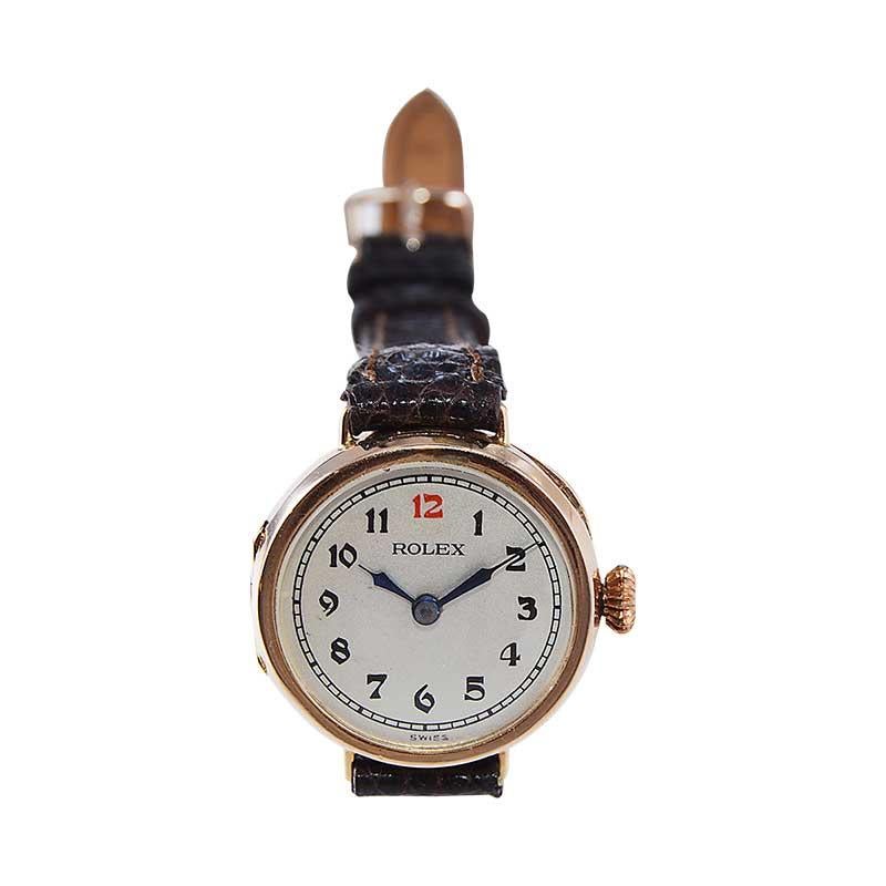 Women's Rolex 9Ct. Rose Gold Art Deco Watch from 1915 in the Campaign Style For Sale