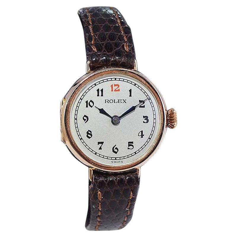 Rolex 9Ct. Art-Déco-Uhr aus Roségold aus dem Jahr 1915 im Kampagnenstil