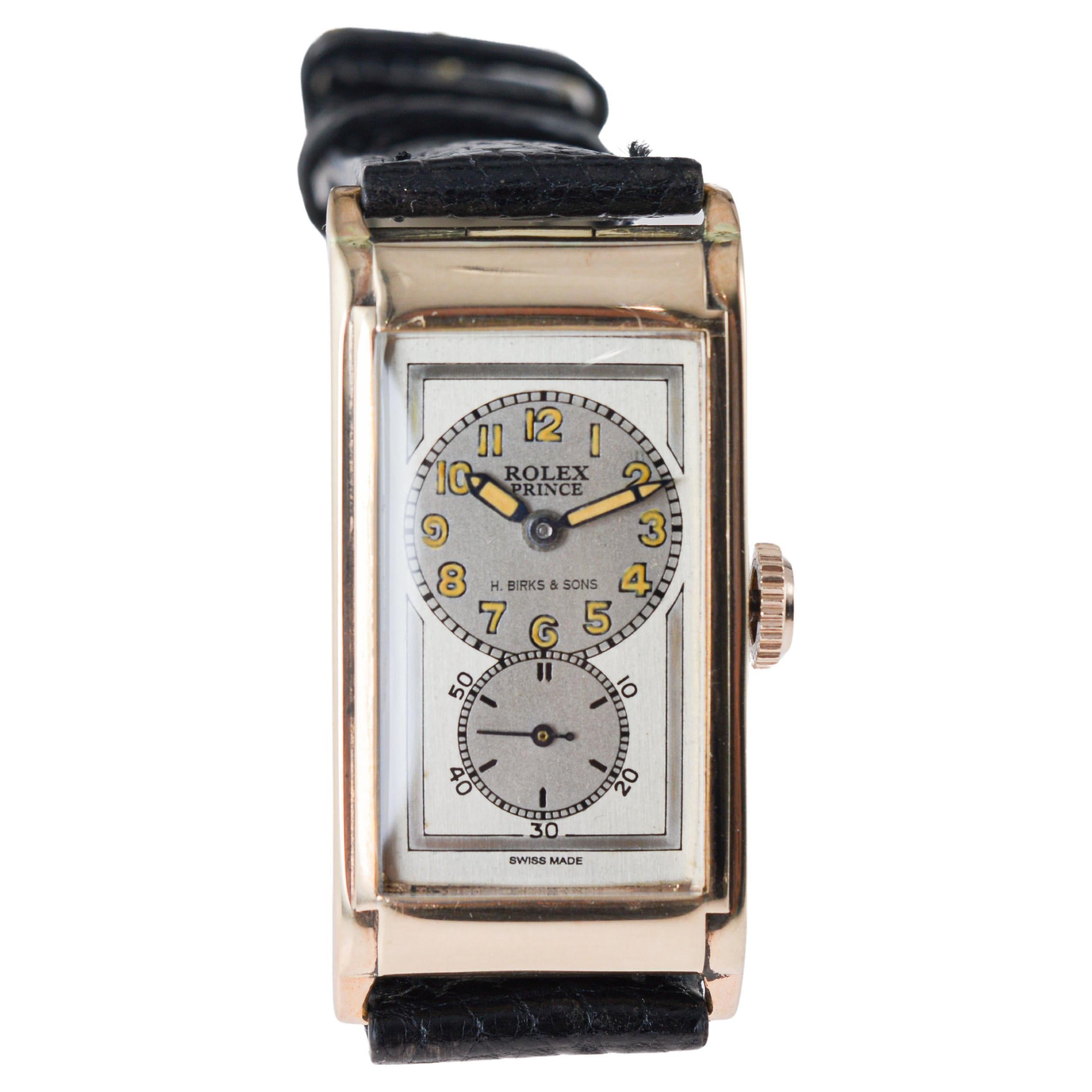 Rolex 9CT Solid Gold Prince Modell Uhr mit seltenen H Birks & Sons Zifferblatt circa 1938 im Angebot 5
