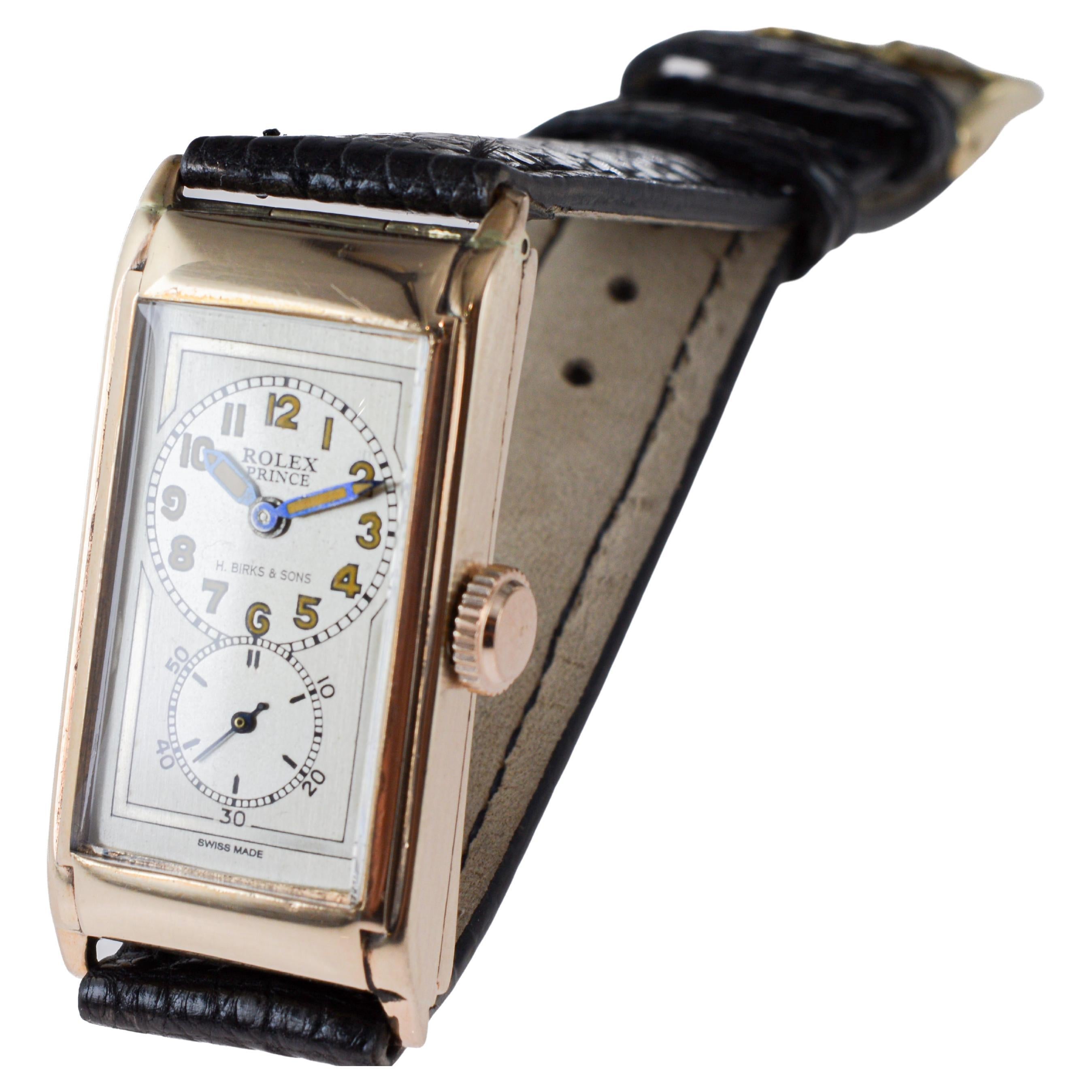 Rolex 9CT Solid Gold Prince Modell Uhr mit seltenen H Birks & Sons Zifferblatt circa 1938 im Angebot 6