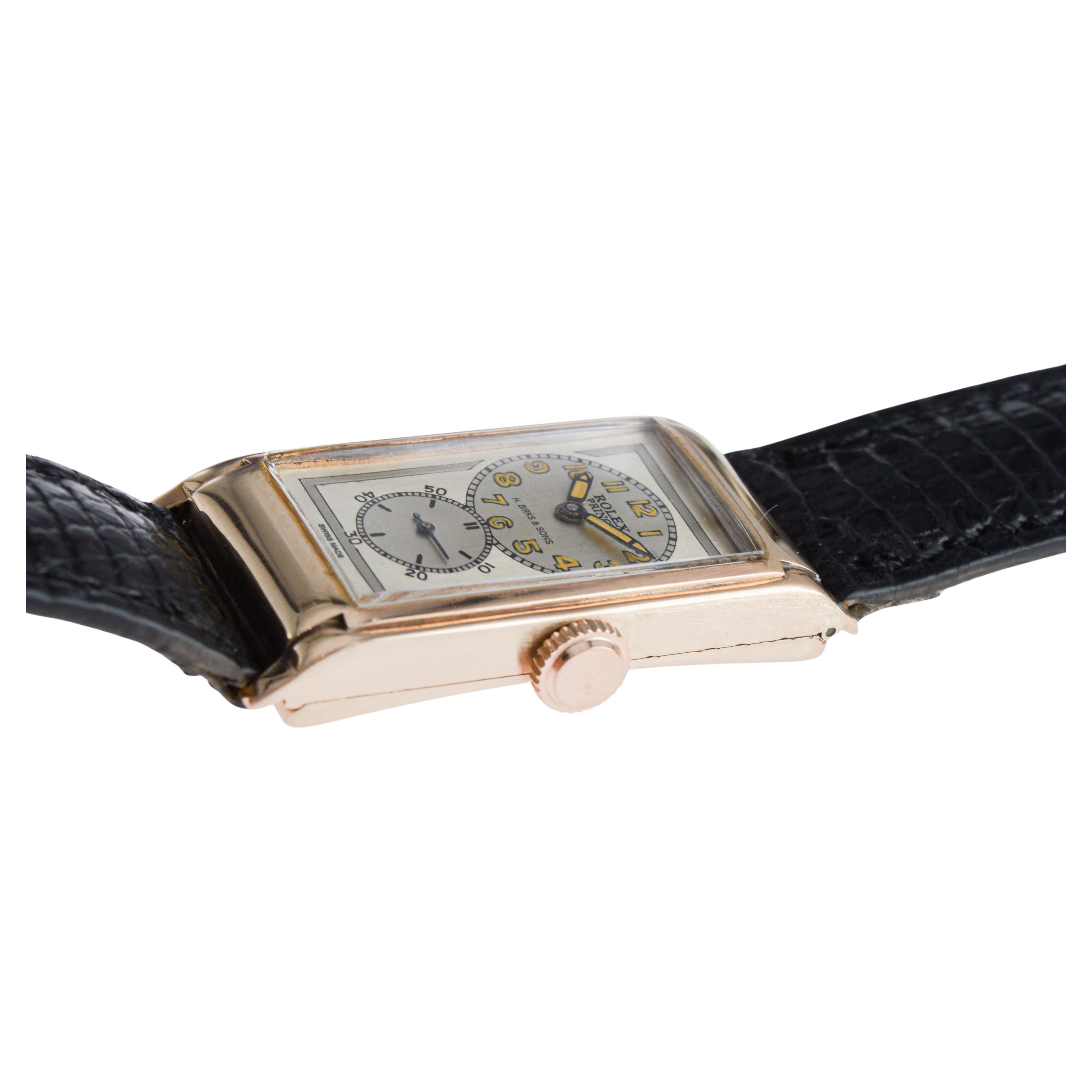 Rolex 9CT Solid Gold Prince Modell Uhr mit seltenen H Birks & Sons Zifferblatt circa 1938 im Angebot 7