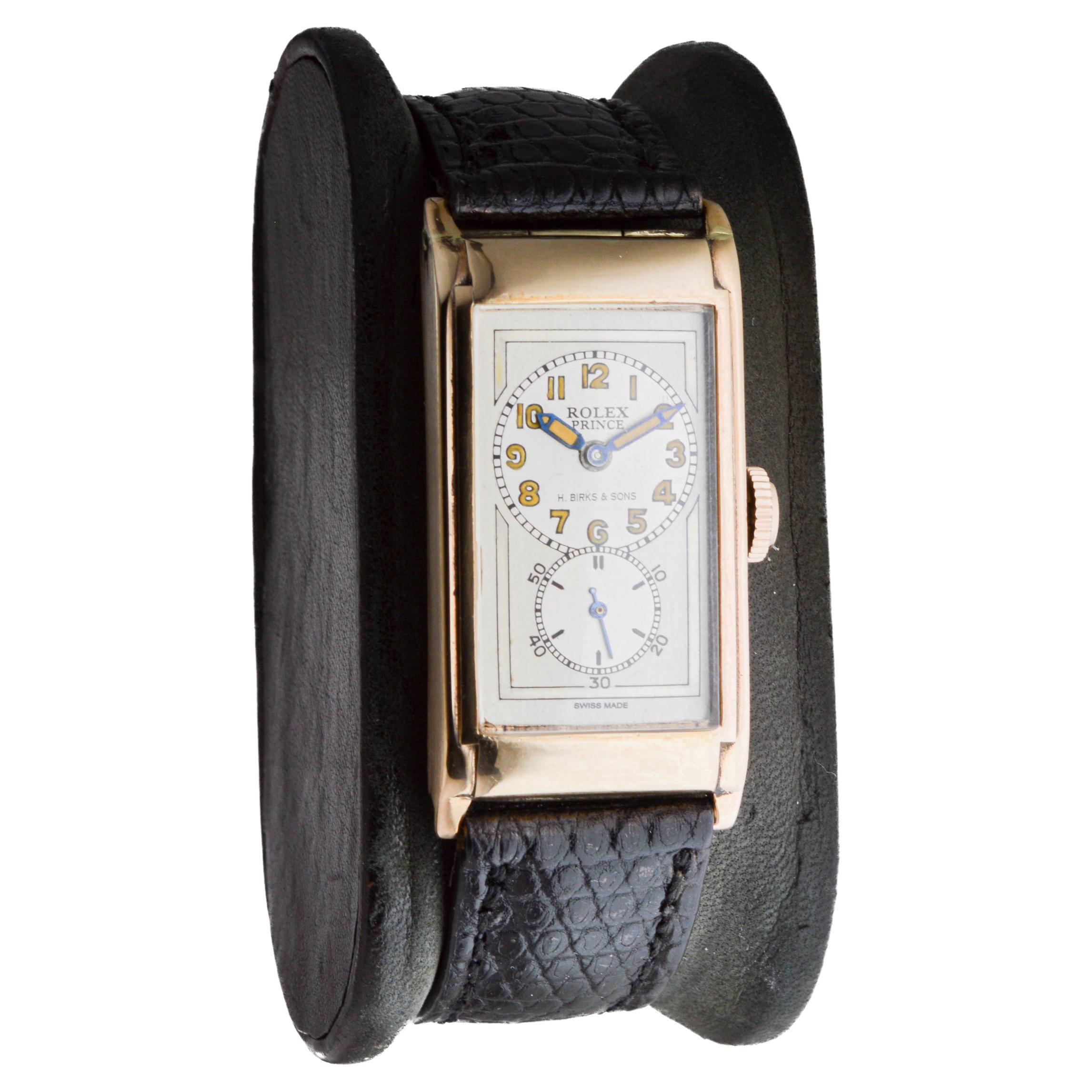 Rolex 9CT Solid Gold Prince Modell Uhr mit seltenen H Birks & Sons Zifferblatt circa 1938 (Art déco) im Angebot
