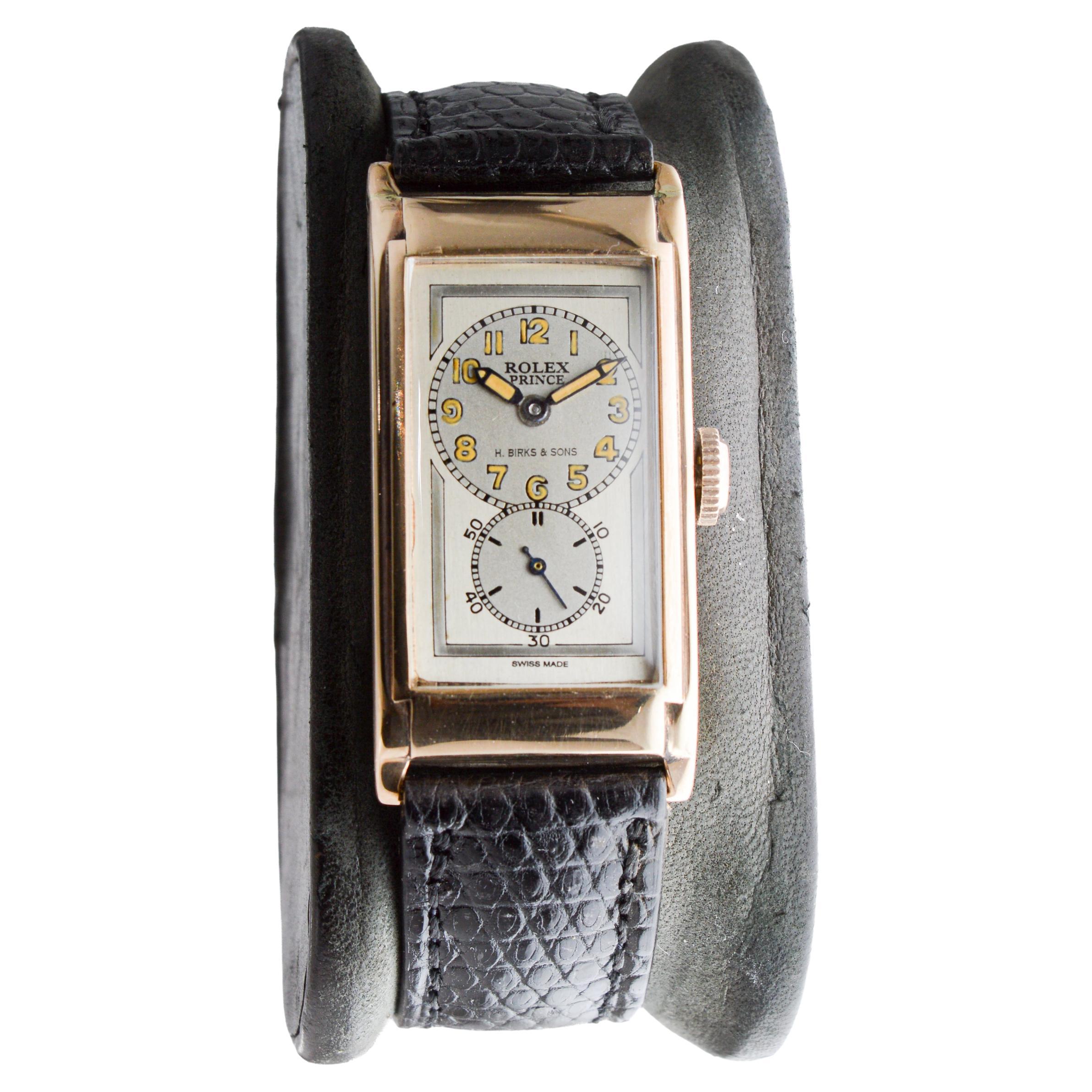 Rolex 9CT Solid Gold Prince Modell Uhr mit seltenen H Birks & Sons Zifferblatt circa 1938 im Zustand „Hervorragend“ im Angebot in Long Beach, CA