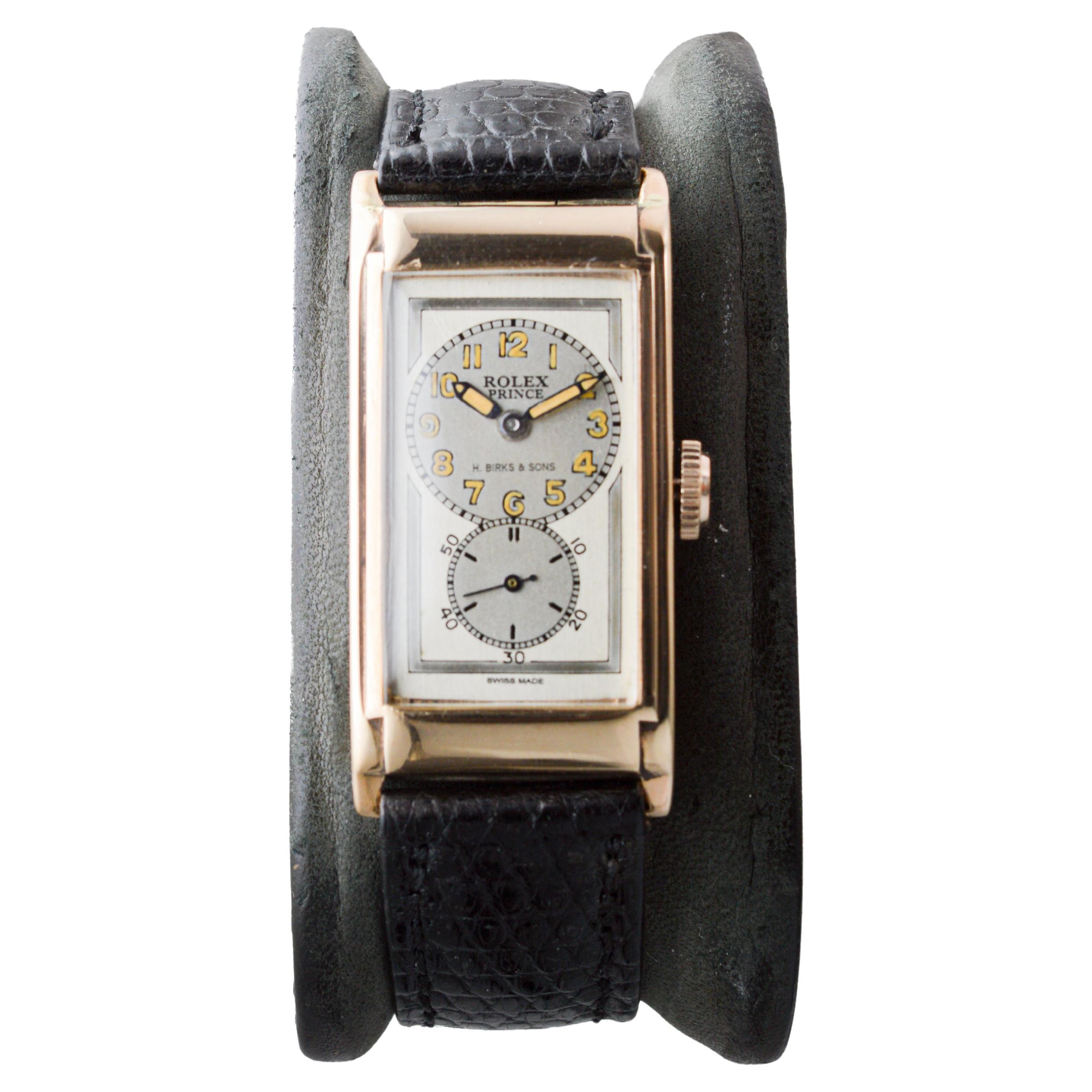 Rolex 9CT Solid Gold Prince Modell Uhr mit seltenen H Birks & Sons Zifferblatt circa 1938 für Damen oder Herren im Angebot
