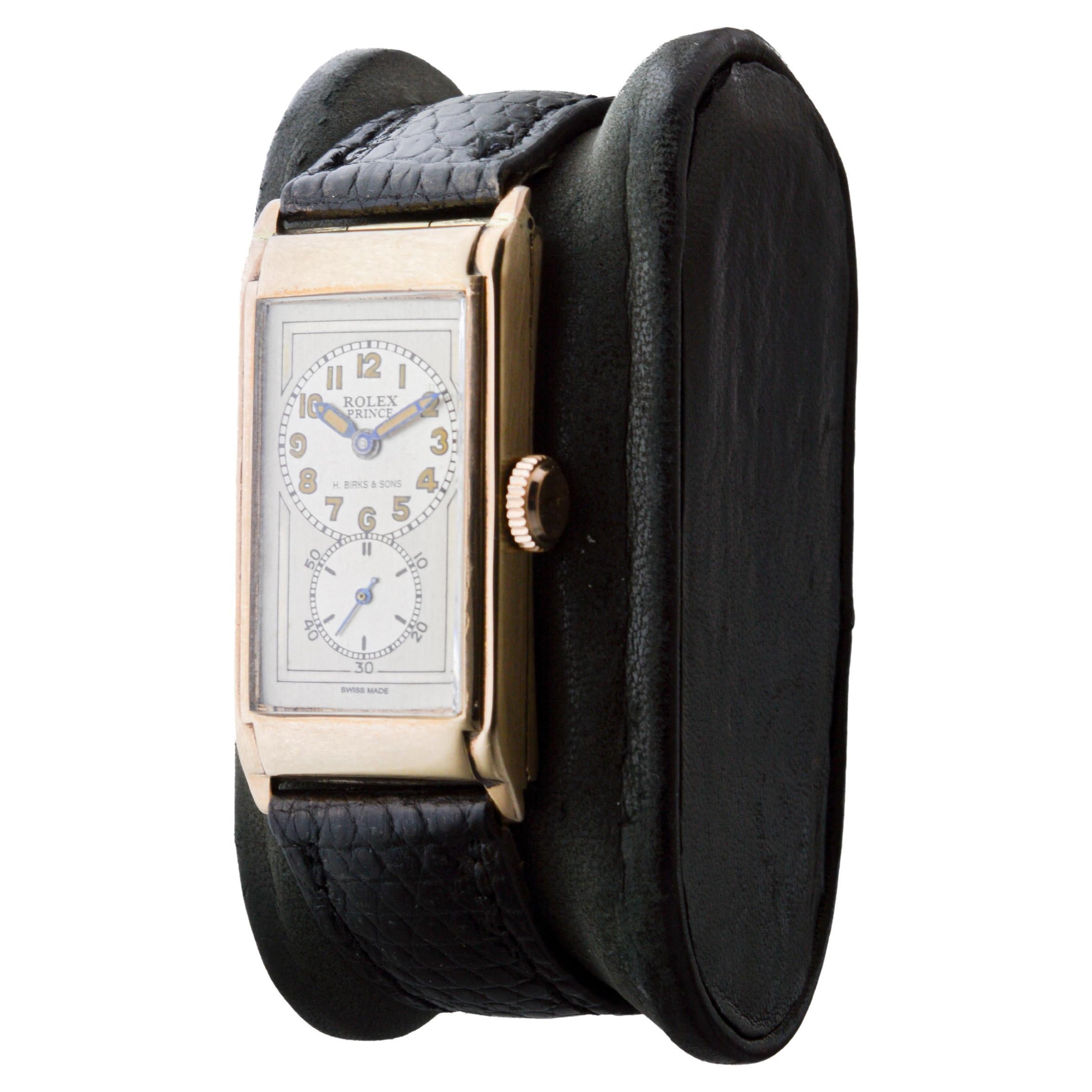 Rolex 9CT Solid Gold Prince Modell Uhr mit seltenen H Birks & Sons Zifferblatt circa 1938 im Angebot 1
