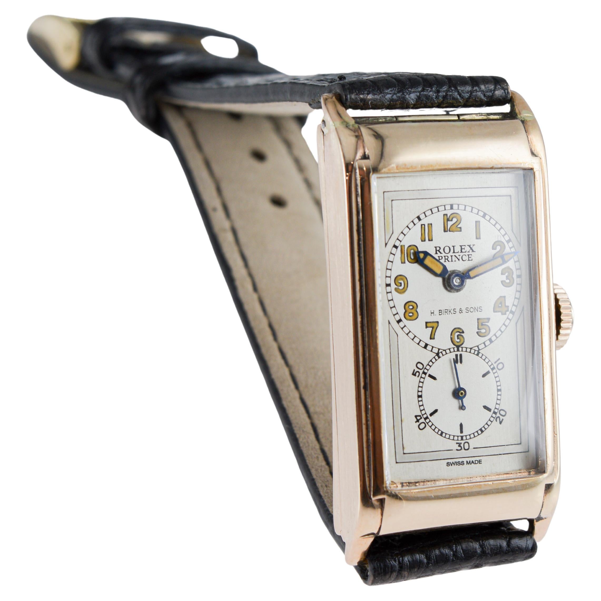 Rolex 9CT Solid Gold Prince Modell Uhr mit seltenen H Birks & Sons Zifferblatt circa 1938 im Angebot 3