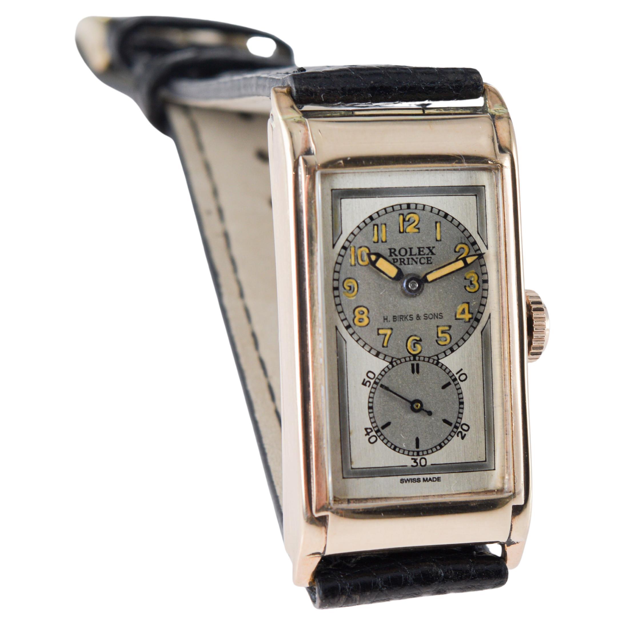 Rolex 9CT Solid Gold Prince Modell Uhr mit seltenen H Birks & Sons Zifferblatt circa 1938 im Angebot 4