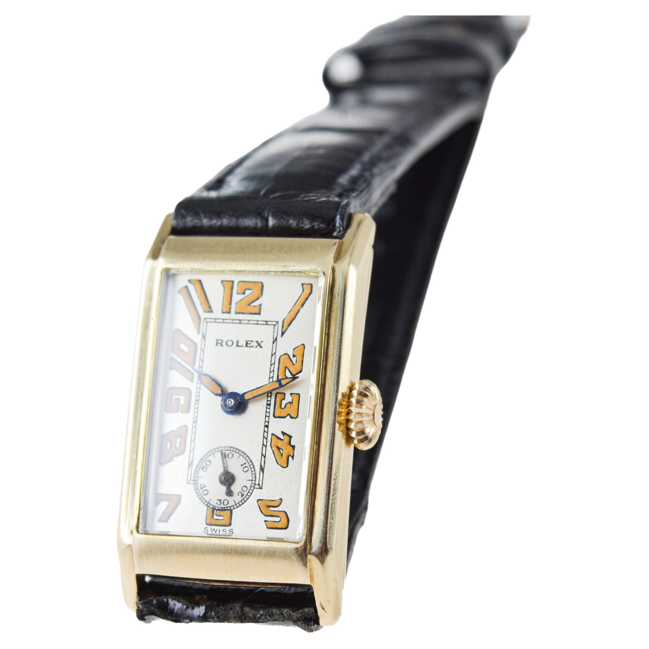 Rolex 9Kt Gold Art Deco Tank Style Watch circa 1920's 3