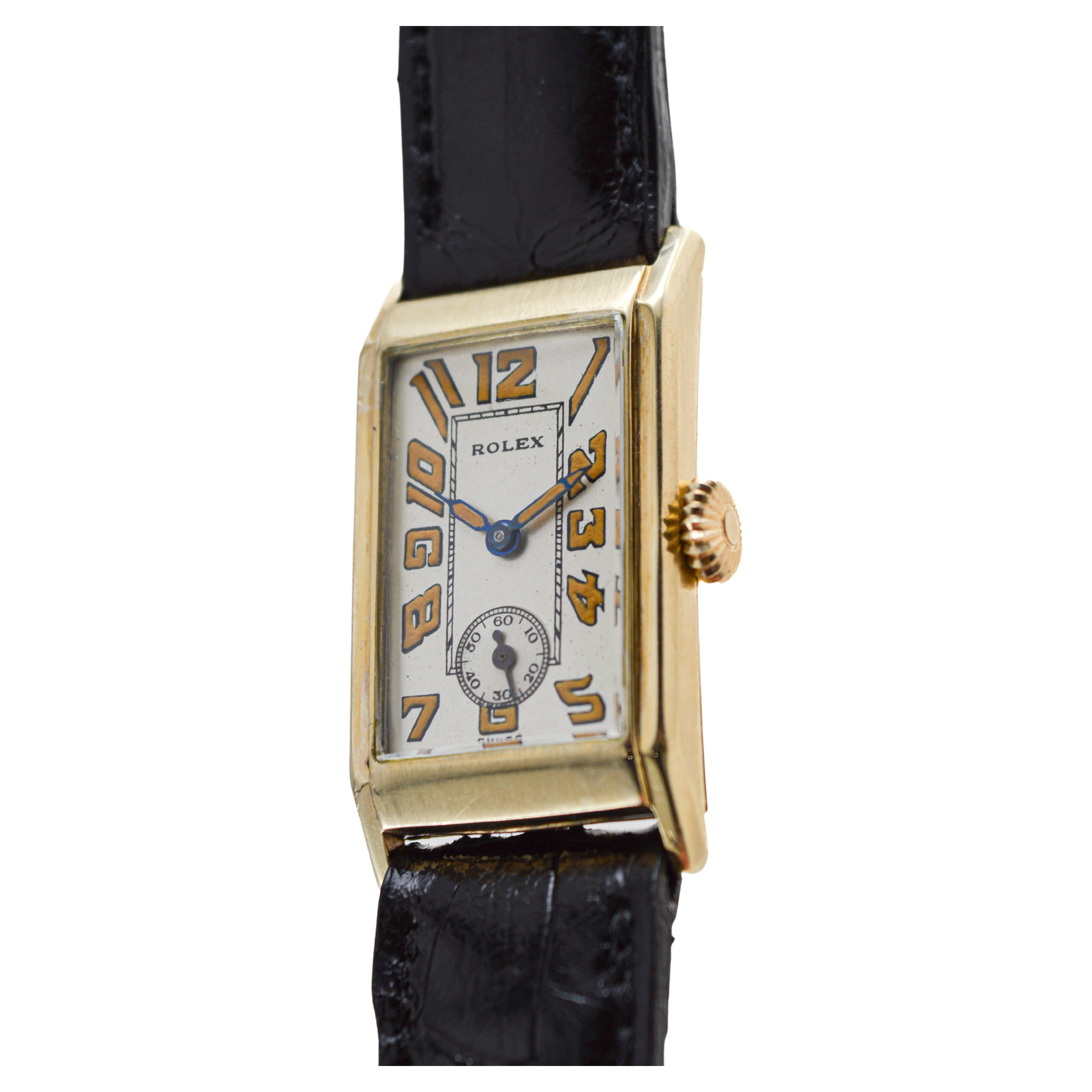 Rolex 9Kt Gold Art Deco Tank Style Watch circa 1920's In Excellent Condition In Long Beach, CA