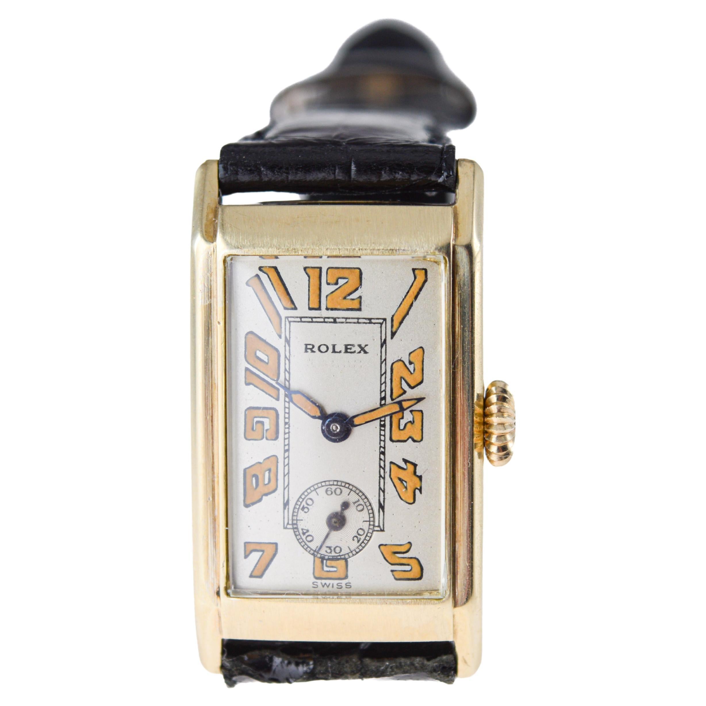 Rolex 9Kt Gold Art Deco Tank Style Watch circa 1920's 2