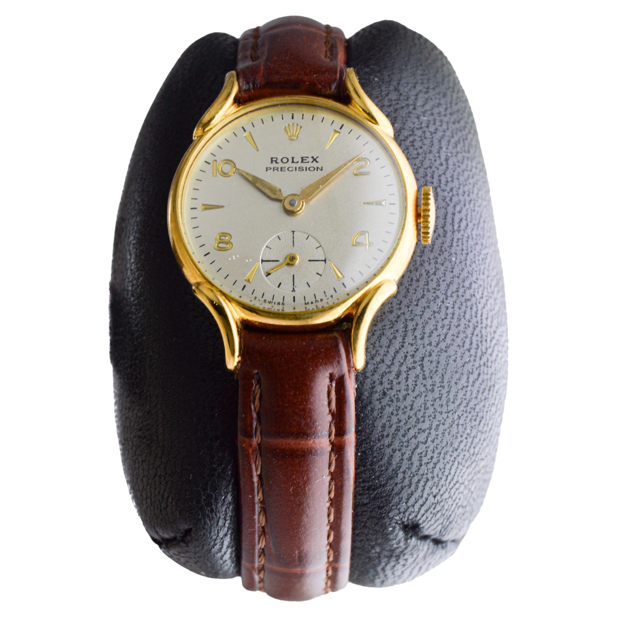 da uomo o donna Rolex 9Kt Oro massiccio Mid Century Orologio rotondo circa 1950 in vendita