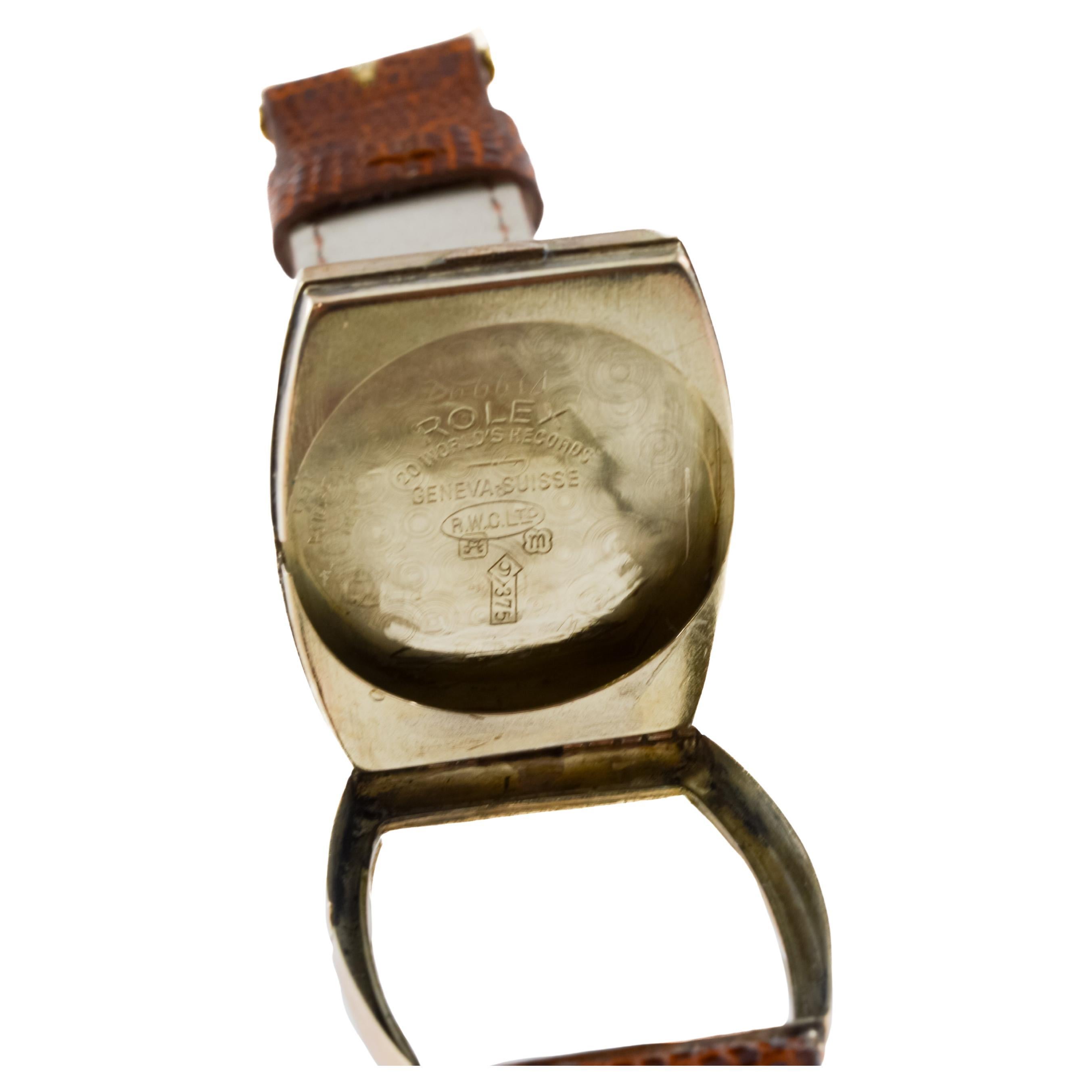 Rolex 9Kt Solid Gold Tonneau Shaped Art deco Watch From 1938 Engraved 