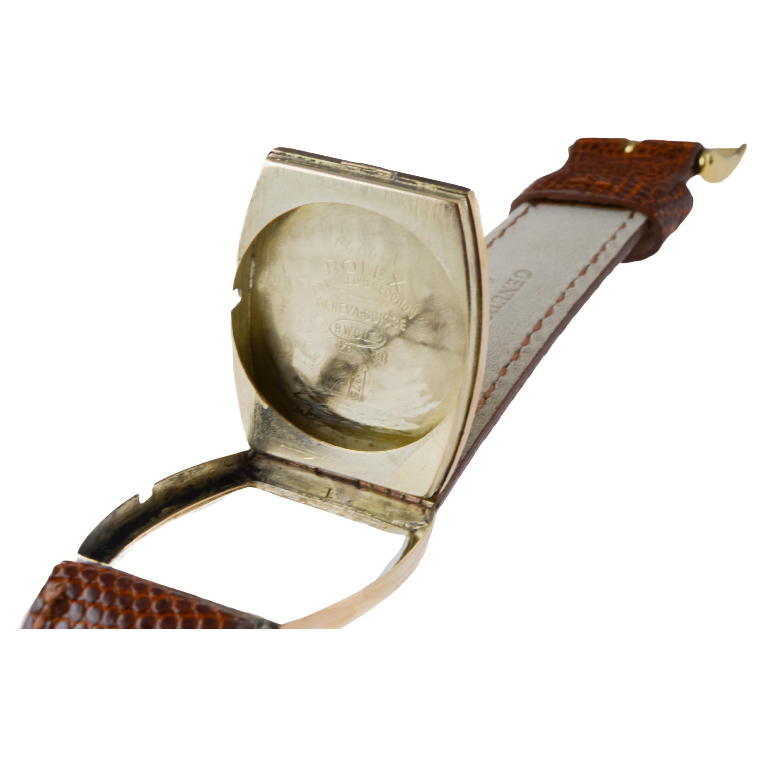 Rolex 9Kt Solid Gold Tonneau Shaped Art deco Watch From 1938 Engraved 