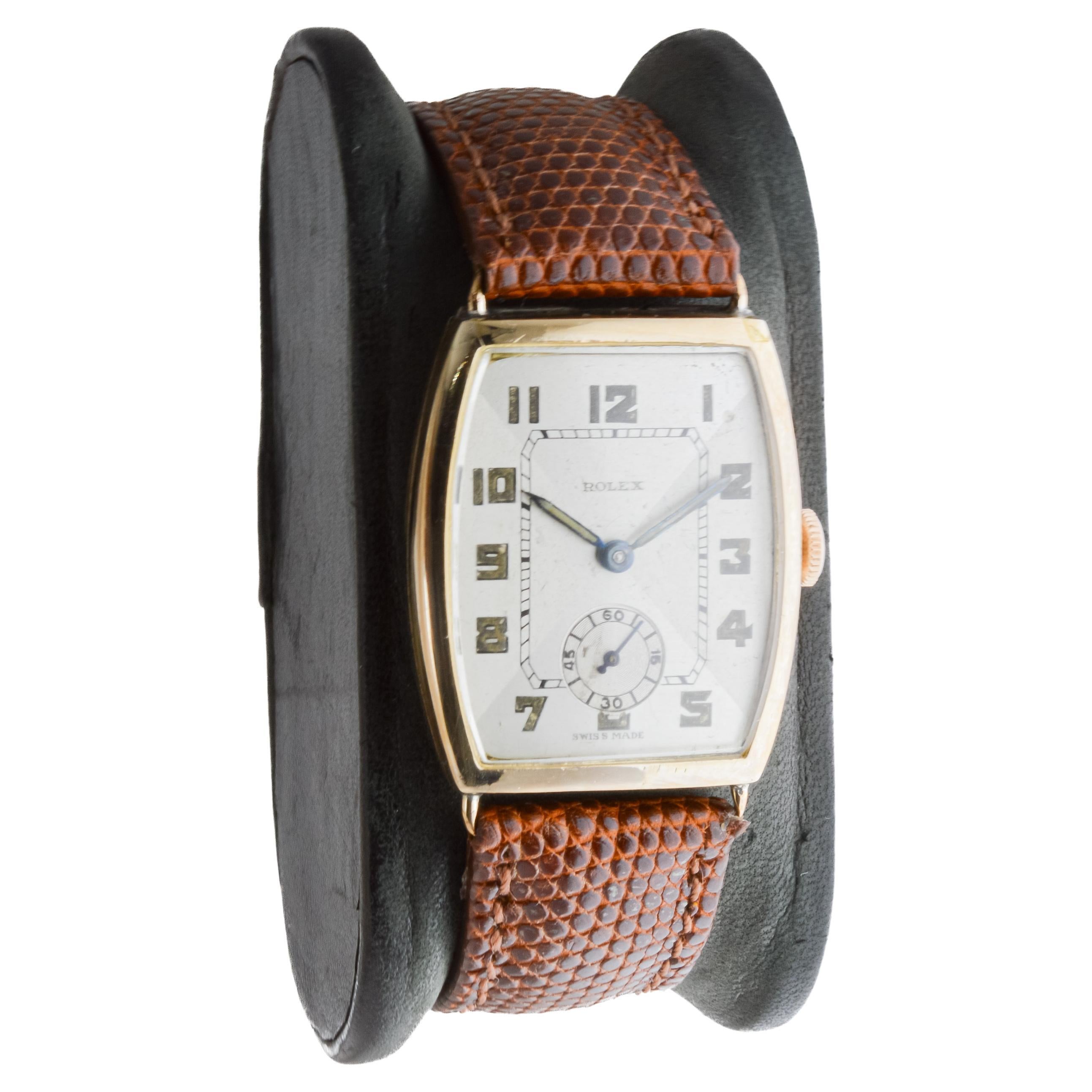 Art Deco Rolex 9Kt Solid Gold Tonneau Shaped Art deco Watch From 1938 Engraved 
