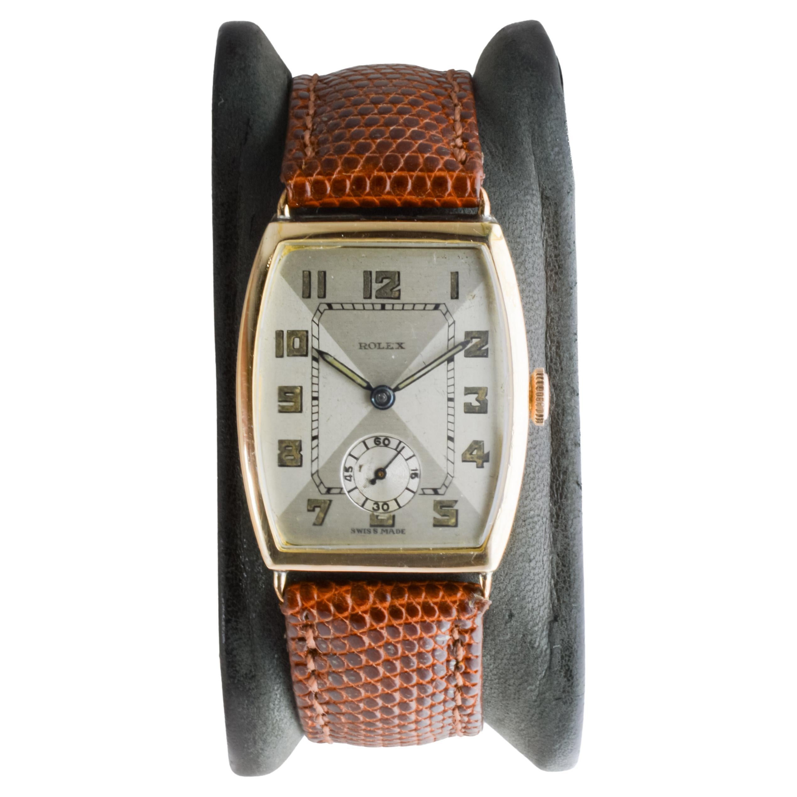 Rolex 9Kt Solid Gold Tonneau Shaped Art deco Watch From 1938 Engraved 
