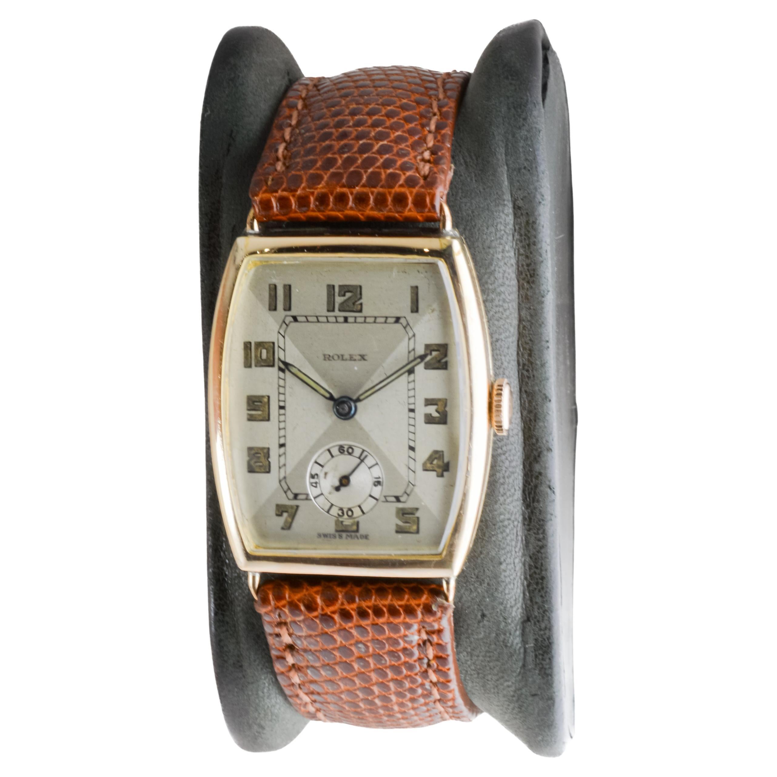Women's or Men's Rolex 9Kt Solid Gold Tonneau Shaped Art deco Watch From 1938 Engraved 