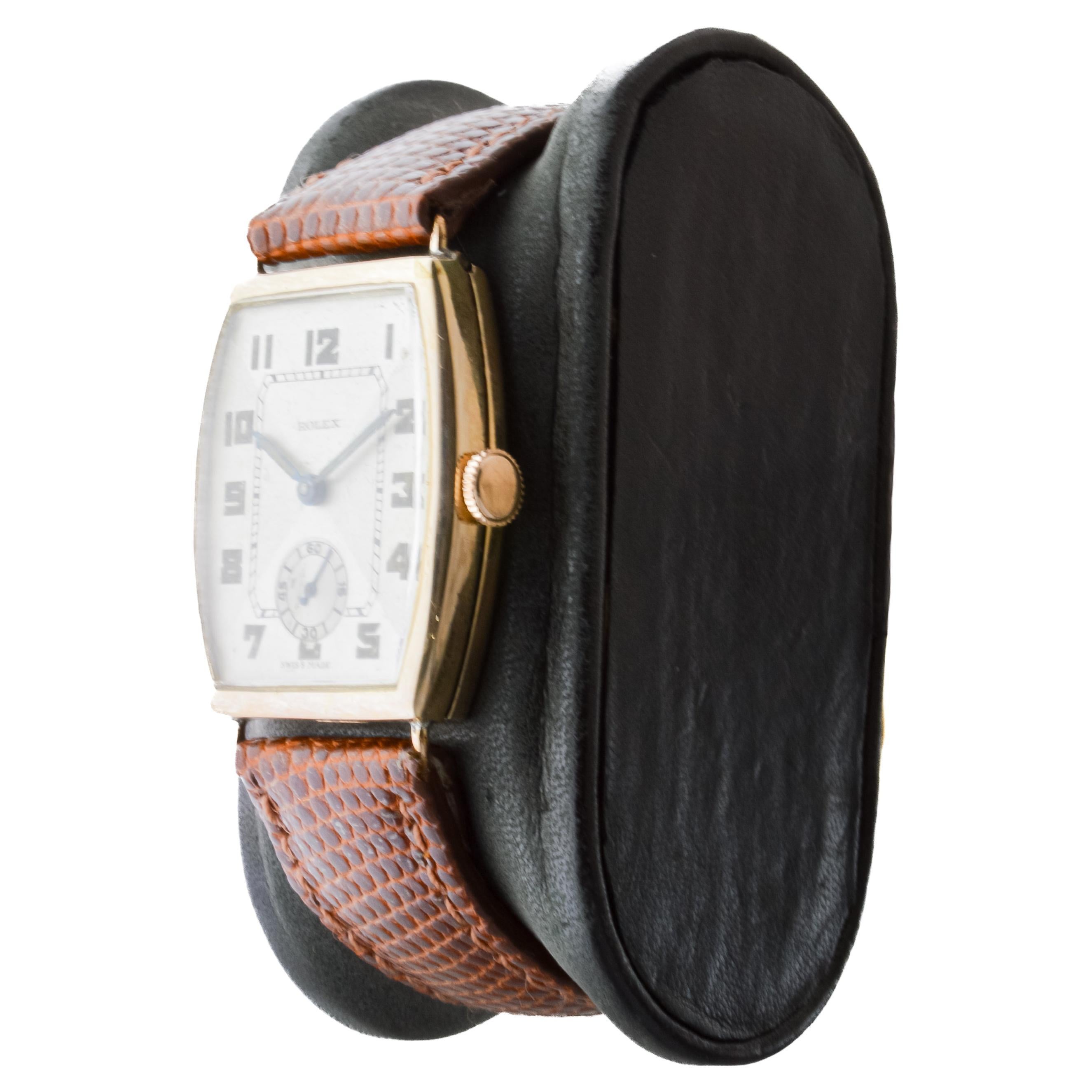 Rolex 9Kt Solid Gold Tonneau Shaped Art deco Watch From 1938 Engraved 