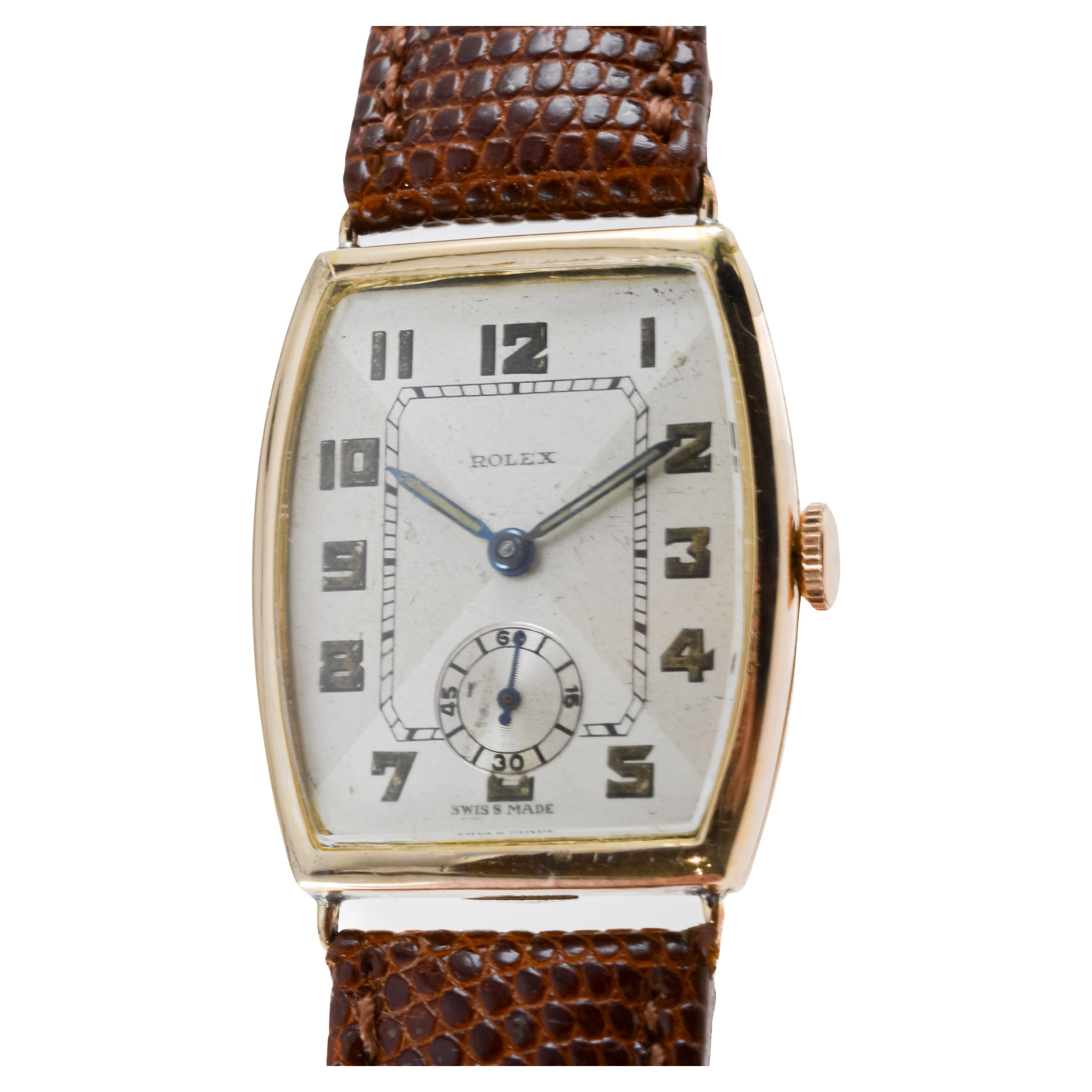 Rolex 9Kt Solid Gold Tonneau Shaped Art deco Watch From 1938 Engraved 