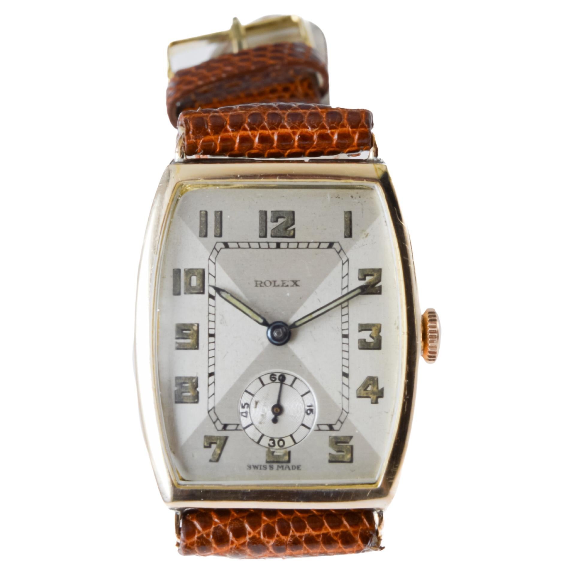 Rolex 9Kt Solid Gold Tonneau Shaped Art deco Watch From 1938 Engraved 