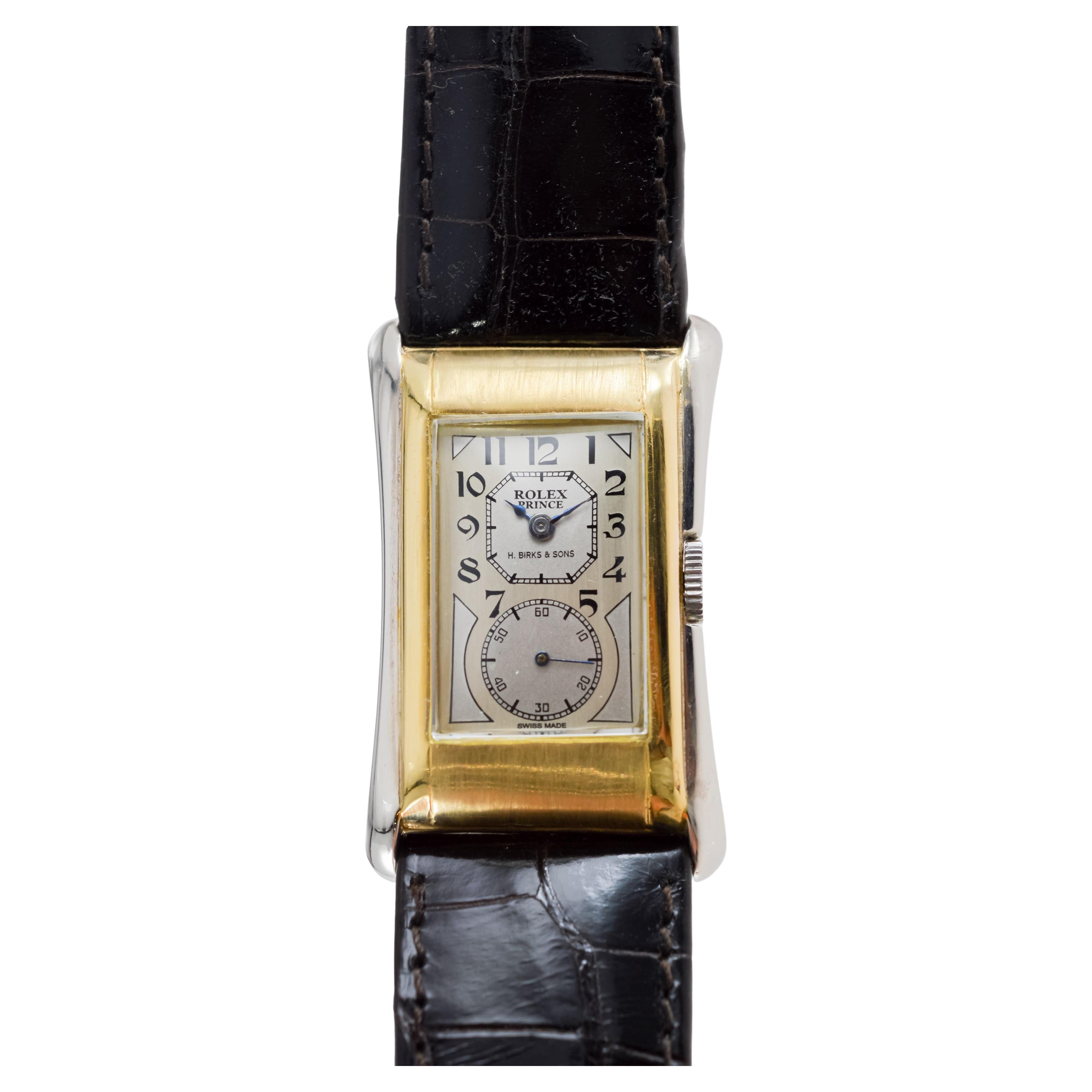 Rolex 9Kt Solid Gold Two Tone Prince with Kiln Fired Enamel Printing 1938 For Sale 6